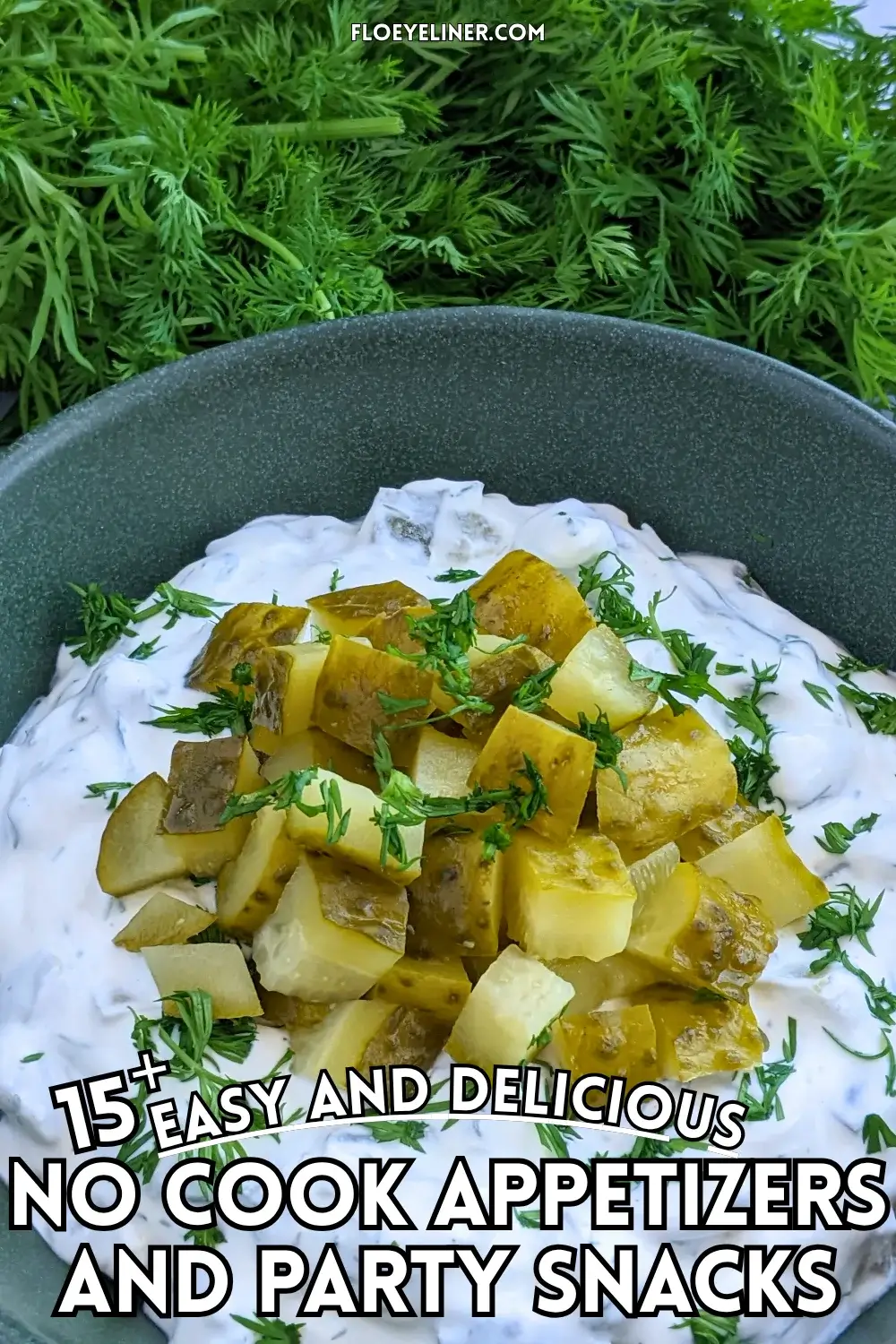 Dill Pickle Dip - creamy party dip made with sour cream, cream cheese, chopped dill pickles, fresh dill, and crushed garlic.