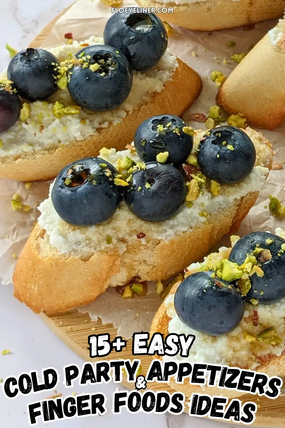 Fresh Blueberry and Ricotta Crostini With Honey - sweet dessert toasts topped with creamy sweet ricotta and fresh blueberries, drizzled with honey.