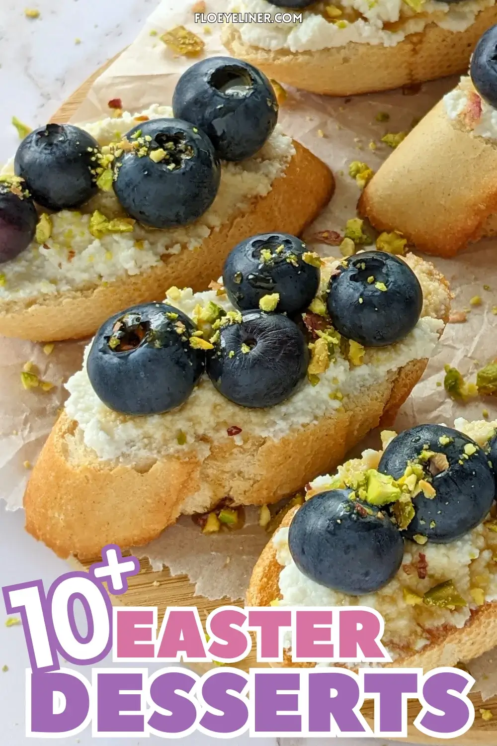 Fresh Blueberry and Ricotta Crostini With Honey - sweet dessert toasts topped with creamy sweet ricotta and fresh blueberries, drizzled with honey.