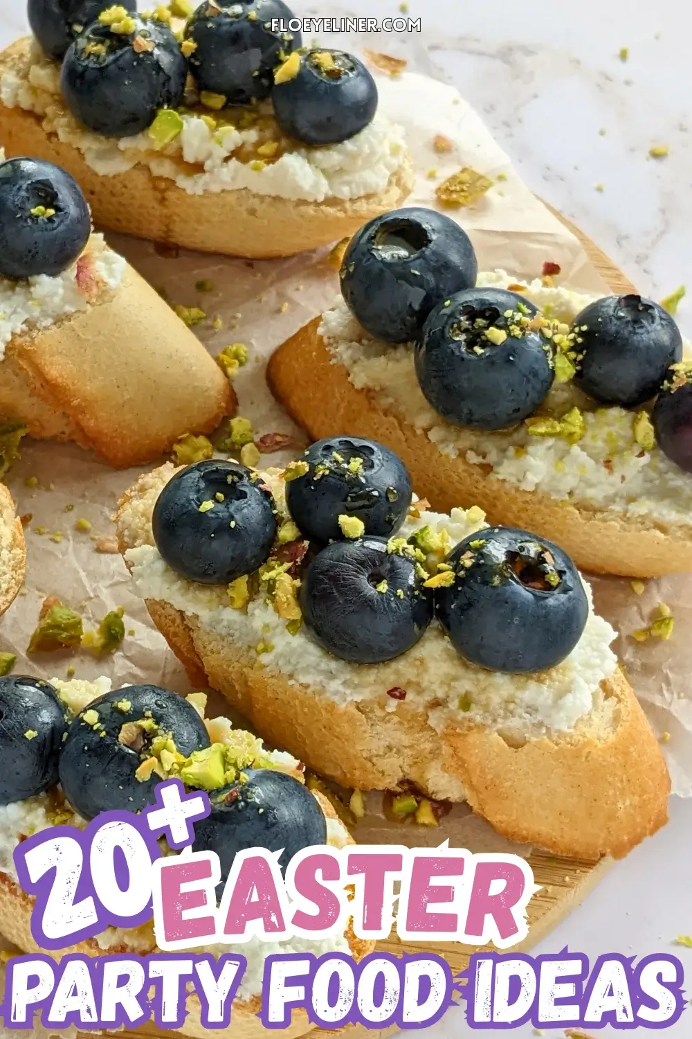 Fresh Blueberry and Ricotta Crostini With Honey - sweet dessert toasts topped with creamy sweet ricotta and fresh blueberries, drizzled with honey.