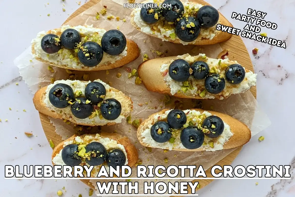 Fresh Blueberry and Ricotta Crostini With Honey - sweet dessert toasts topped with creamy sweet ricotta and fresh blueberries, drizzled with honey.