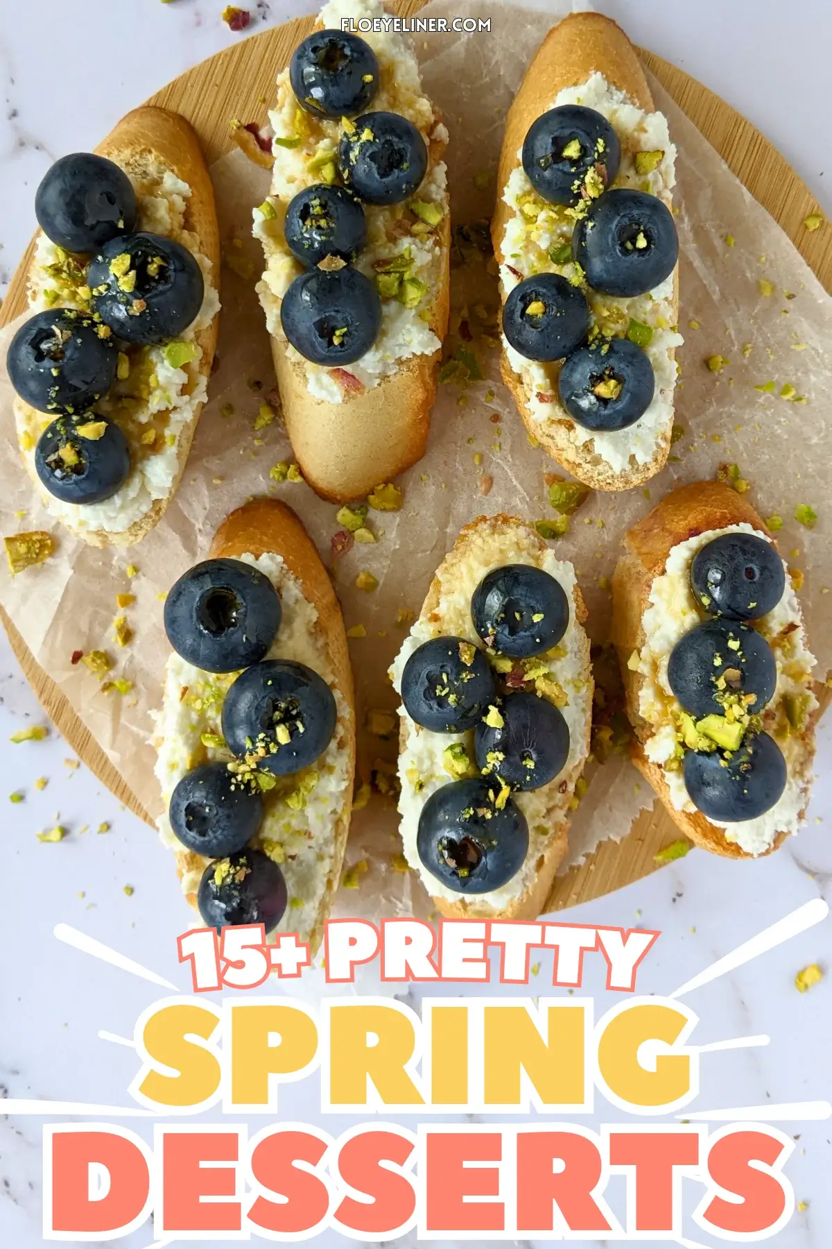 Fresh Blueberry and Ricotta Crostini With Honey - sweet dessert toasts topped with creamy sweet ricotta and fresh blueberries, drizzled with honey.
