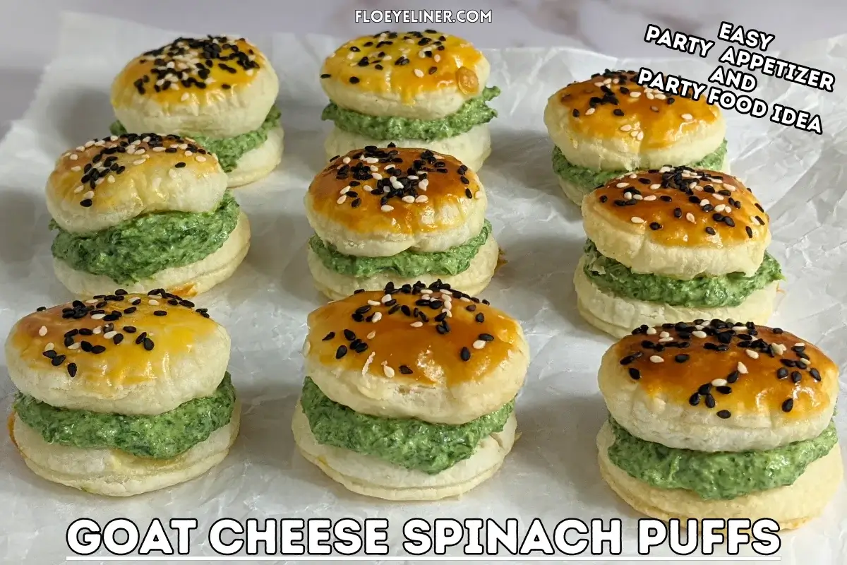 Goat Cheese Spinach Puffs - puff pastry appetizers made with a goat cheese-spinach filling, sandwiched between homemade puff pastry shells. These look really festive with the green color!