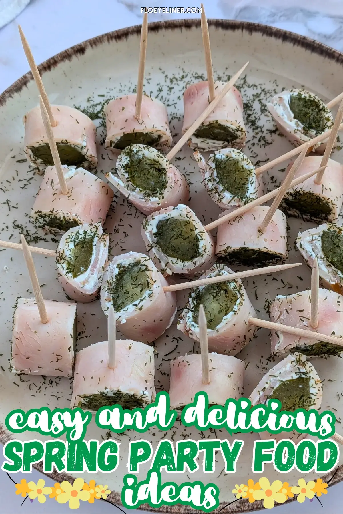Ham Pickle Roll Ups With Garlic Cream Cheese - mini appetizer bites made with sliced breakfast ham, garlic cream cheese, and dill pickles.