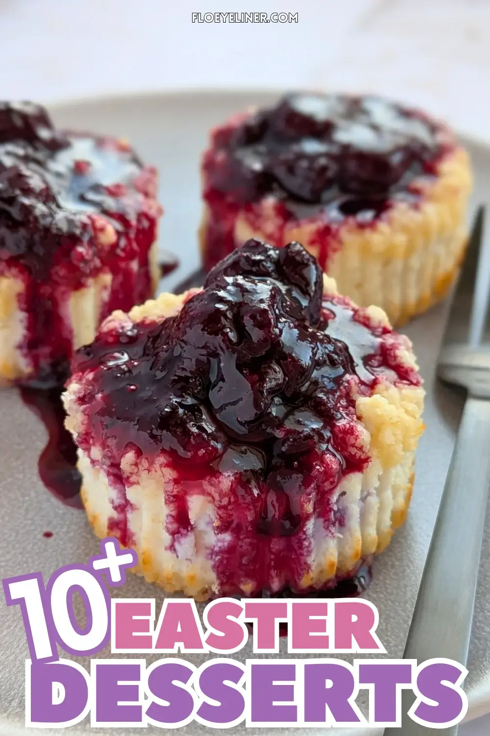 Mini Blueberry and Lemon Ricotta Cheesecakes - muffin tin baked mini cheesecake bites made with homemade shortbread crusts, lemony ricotta-blueberry filling, and topped with a homemade blueberry-lemon sauce.