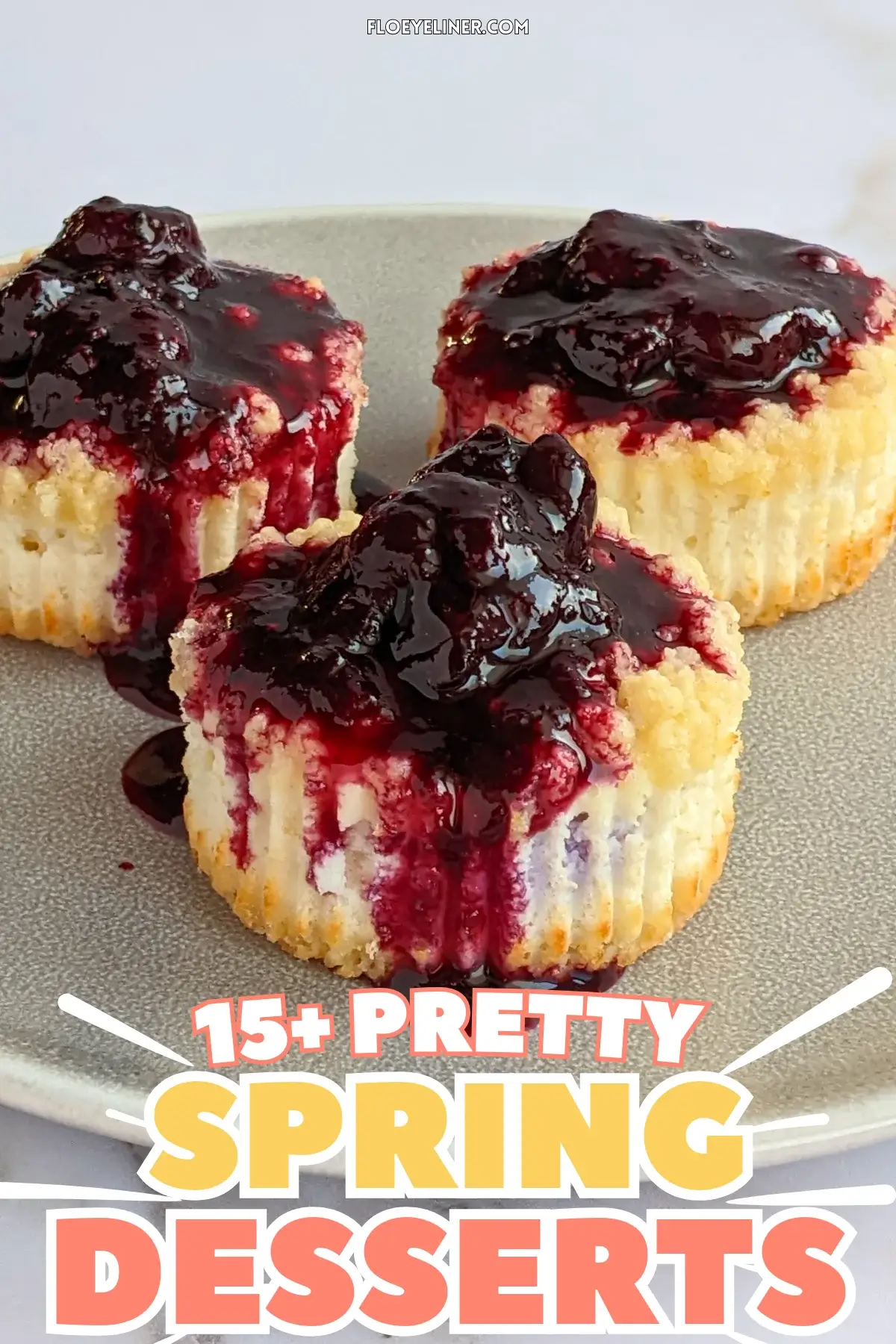 Mini Blueberry and Lemon Ricotta Cheesecakes - muffin tin baked mini cheesecake bites made with homemade shortbread crusts, lemony ricotta-blueberry filling, and topped with a homemade blueberry-lemon sauce.