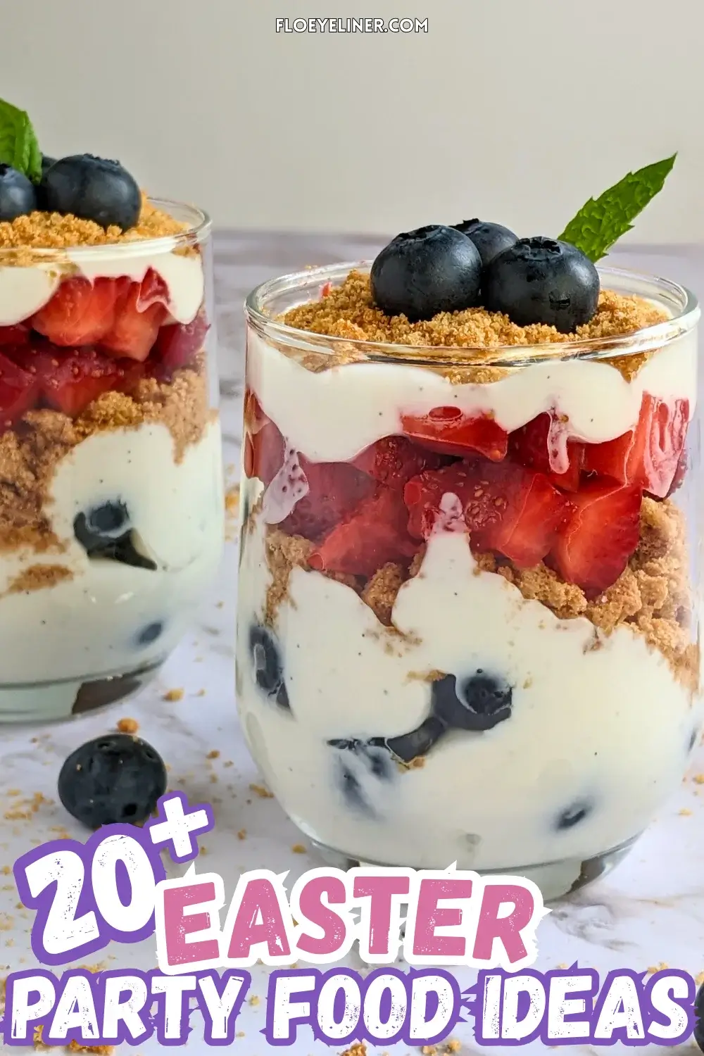 Mixed Berry Parfait Cups With Greek Yogurt - blueberry and strawberry parfait cups with layers of Greek yogurt, fresh berries, and oat cookies.