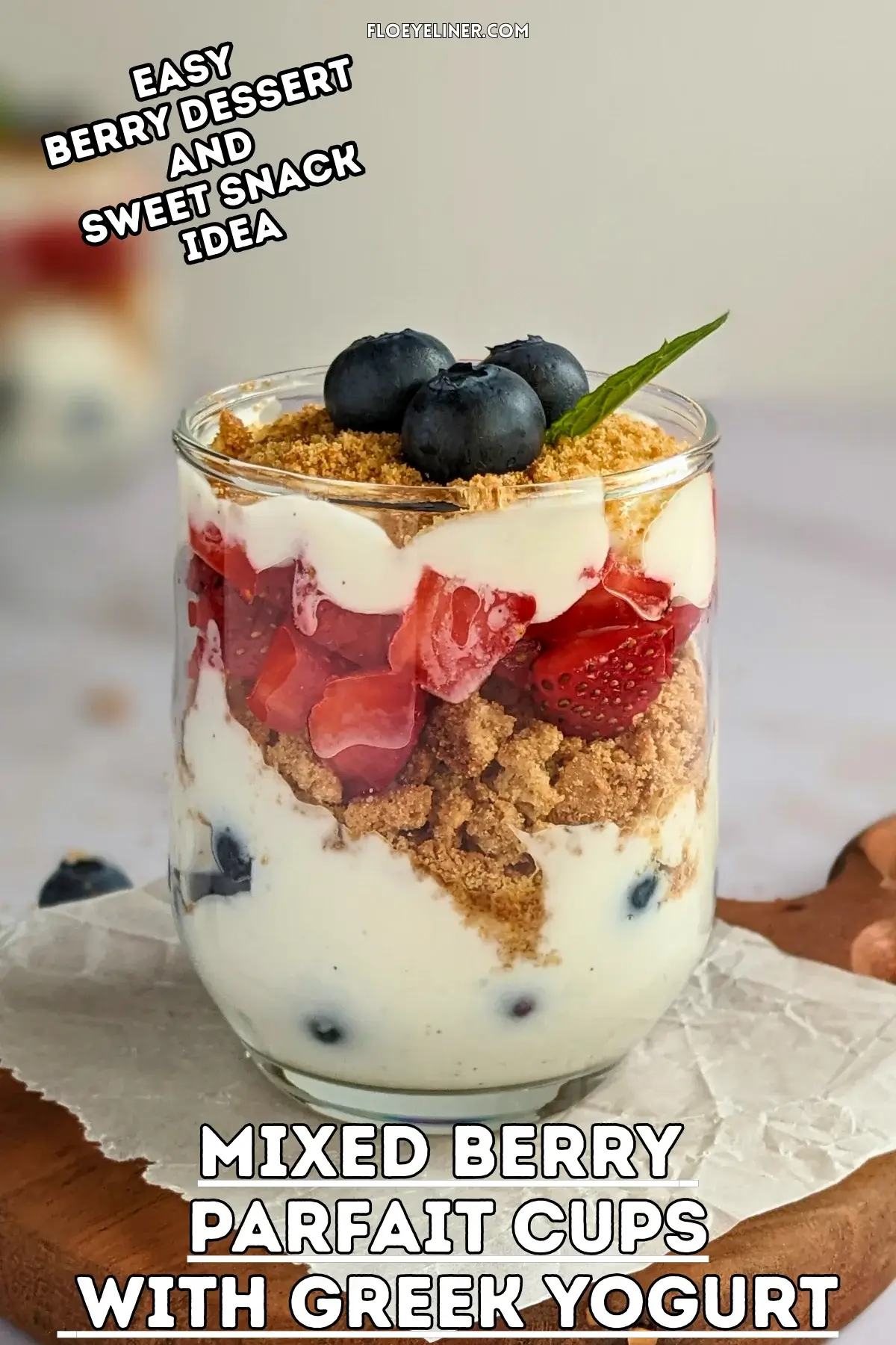 Mixed Berry Parfait Cups With Greek Yogurt - blueberry and strawberry parfait cups with layers of Greek yogurt, fresh berries, and oat cookies.