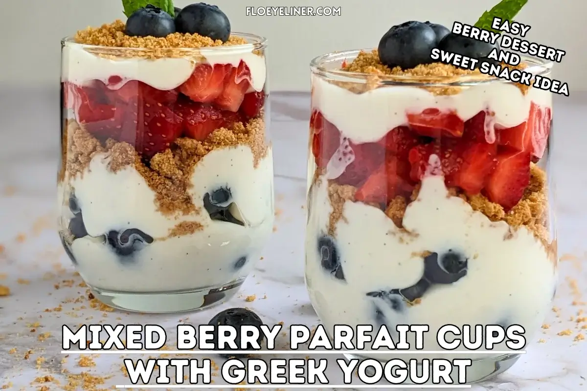 Mixed Berry Parfait Cups With Greek Yogurt - blueberry and strawberry parfait cups with layers of Greek yogurt, fresh berries, and oat cookies.