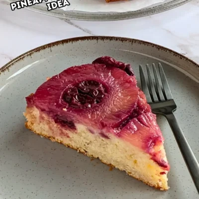 Pineapple Upside Down Cake With Black Cherries - easy upside down pineapple cake made with a freshly stewed black cherry, caramelized brown sugar, butter and pineapple topping and classic white cake batter.