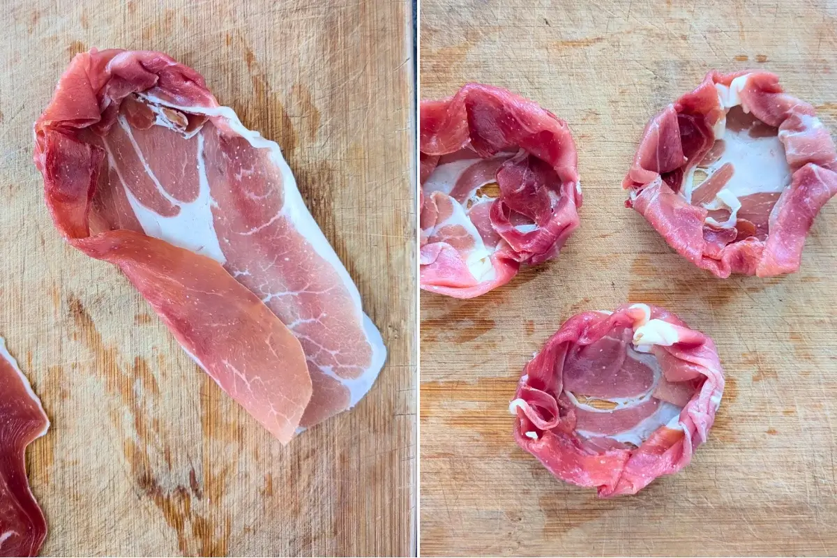 Prosciutto and Mini Mozzarella Bird Nests recipe process image.