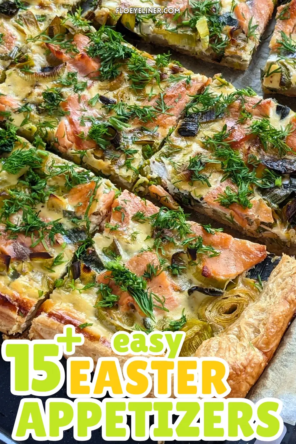 Smoked Salmon and Leek Puff Pastry Tart - puff pastry appetizer or dinner tart topped with buttery cooked leeks and pieces of smoked salmon, drizzled with lemon juice and garnished with fresh dill.