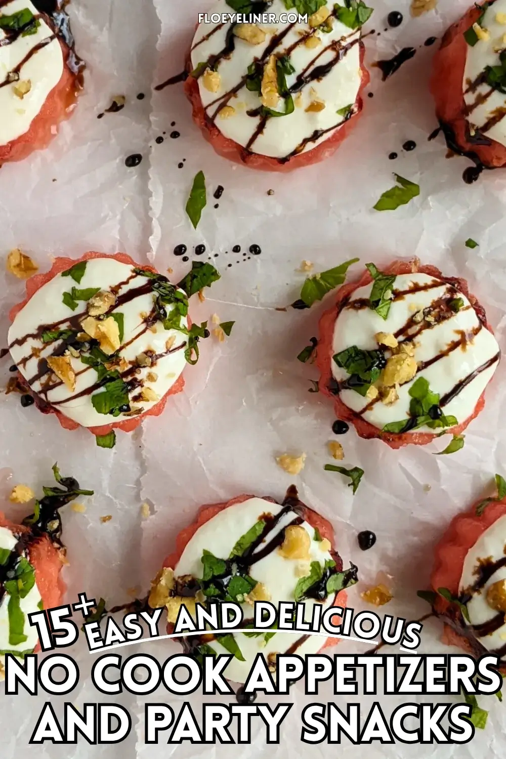 Watermelon Goat Cheese Appetizers - fresh watermelon bites topped with a whipped goat cheese-Greek yogurt cream, served with balsamic glaze, fresh mint, and crushed walnuts.
