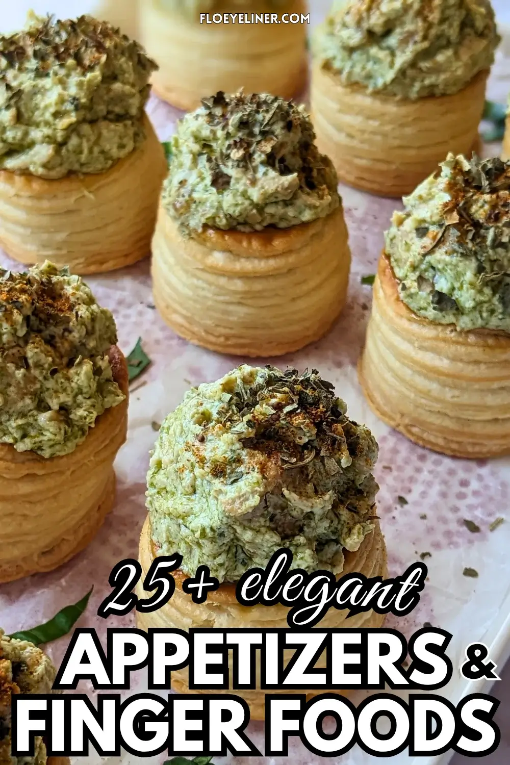 Creamy Chicken Pesto Vol Au Vent Appetizers - mini puff pastry shells appetizers filled with a green, creamy ricotta, basil pesto, and chicken filling.