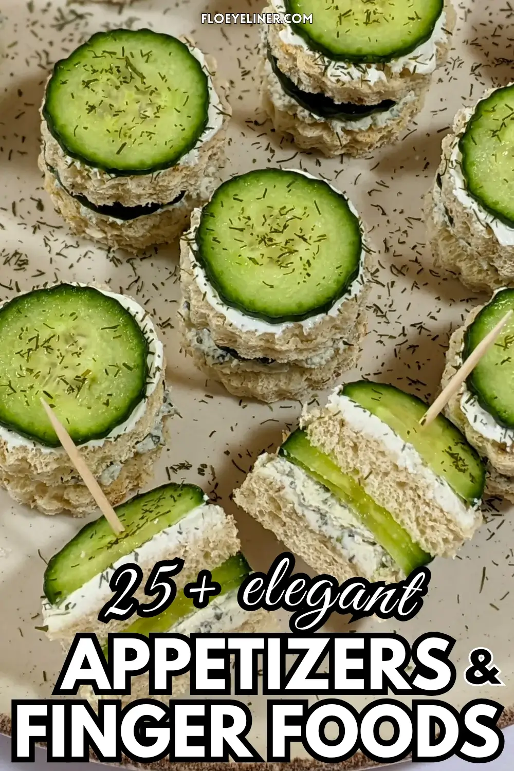 Cucumber Tea Sandwiches With Herb and Garlic Cream Cheese - round double-layered mini sandwiches filled with a homemade herb, garlic,and parmesan cream cheese mix and a layer of fresh cucumbers.