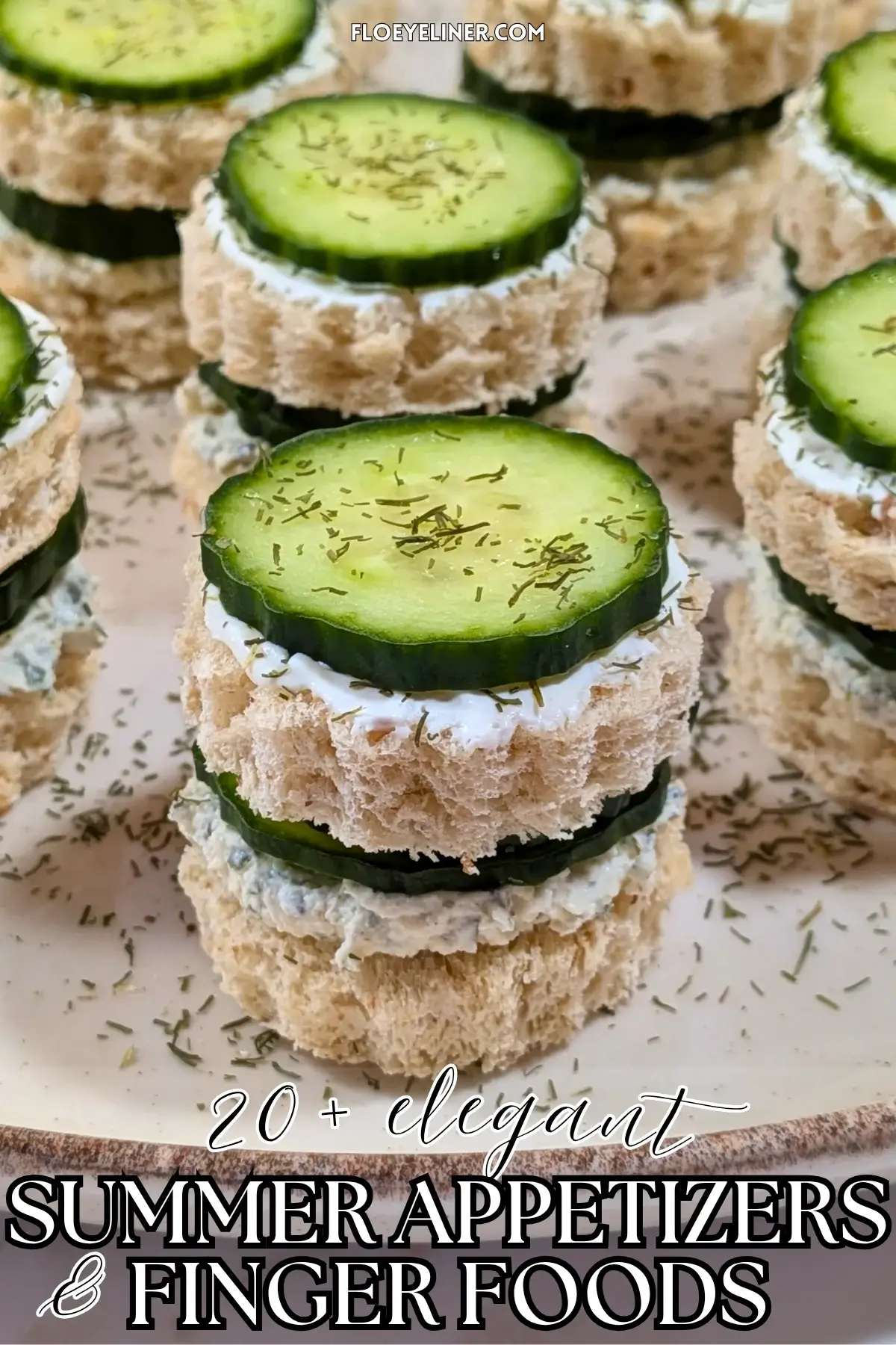 Cucumber Tea Sandwiches With Herb and Garlic Cream Cheese - round double-layered mini sandwiches filled with a homemade herb, garlic,and parmesan cream cheese mix and a layer of fresh cucumbers.