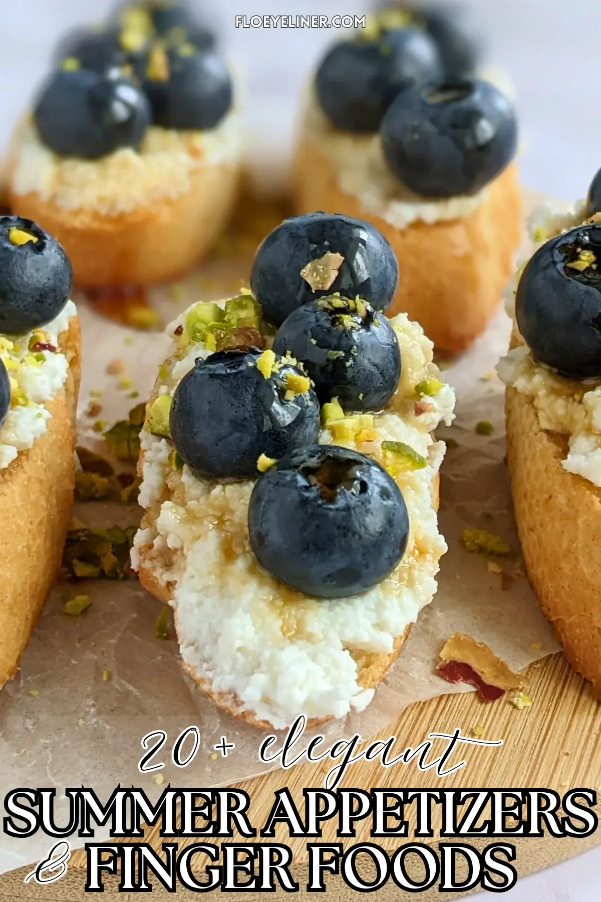 Fresh Blueberry and Ricotta Crostini With Honey - sweet dessert toasts topped with creamy sweet ricotta and fresh blueberries, drizzled with honey.