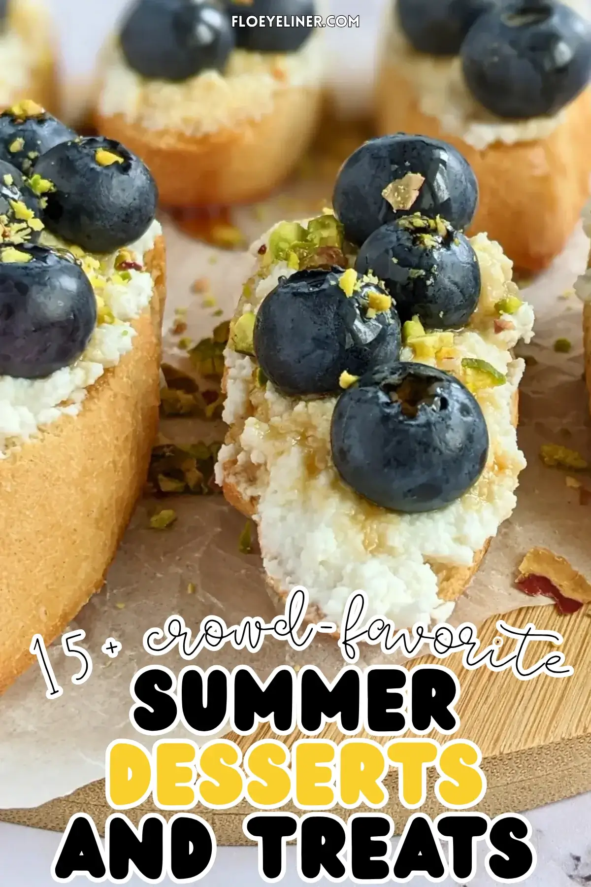 Fresh Blueberry and Ricotta Crostini With Honey - sweet dessert toasts topped with creamy sweet ricotta and fresh blueberries, drizzled with honey.