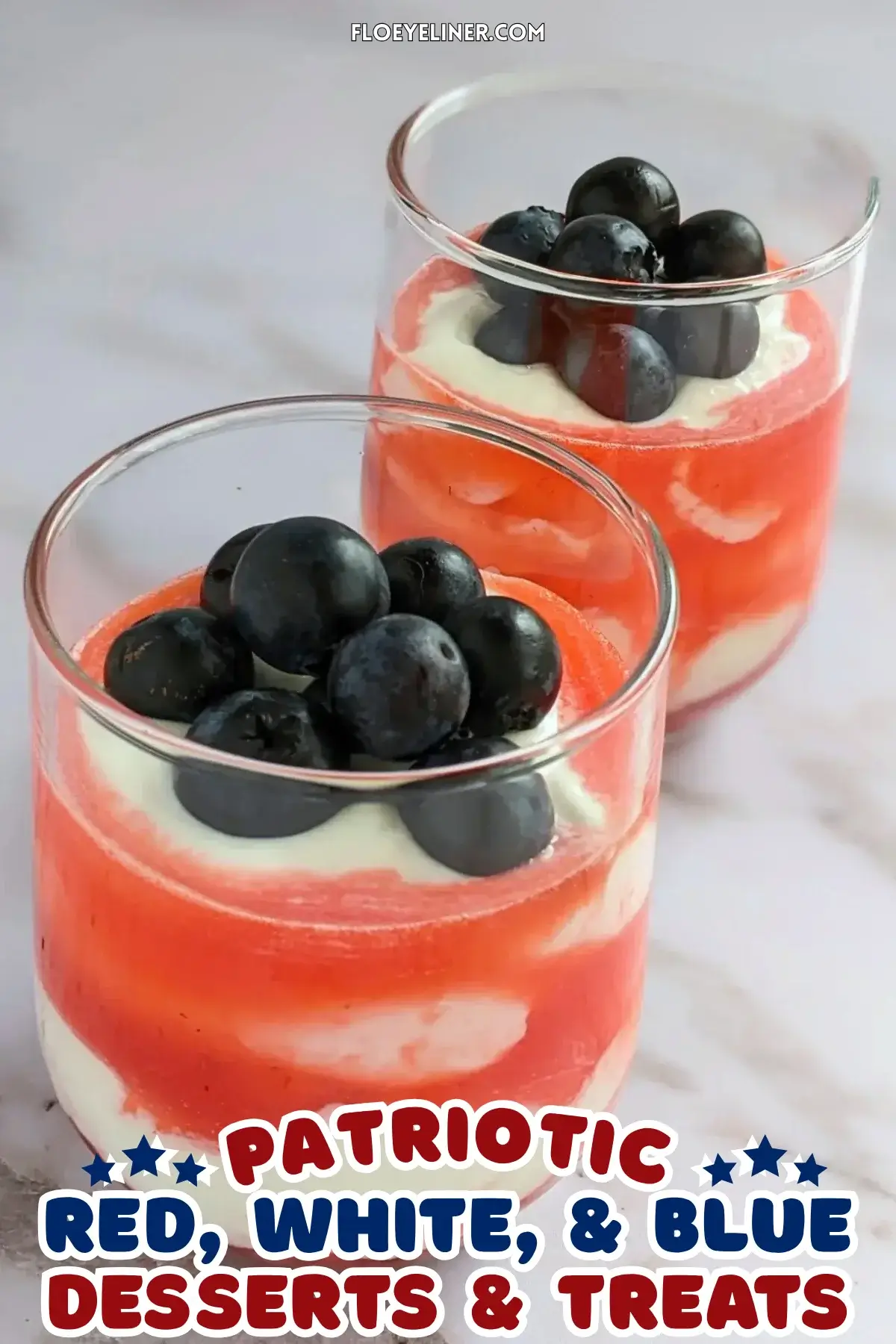 Greek Yogurt Strawberry Fool - whipped Greek yogurt, whipped cream, and strawberry dessert made with alternating layers of stewed strawberries and yogurt-whipped cream mix, topped with blueberries for an extra burst of color.