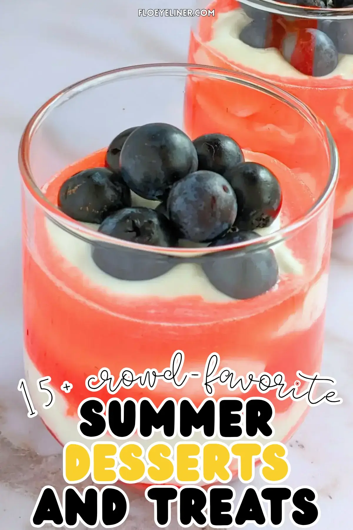 Greek Yogurt Strawberry Fool - whipped Greek yogurt, whipped cream, and strawberry dessert made with alternating layers of stewed strawberries and yogurt-whipped cream mix, topped with blueberries for an extra burst of color.