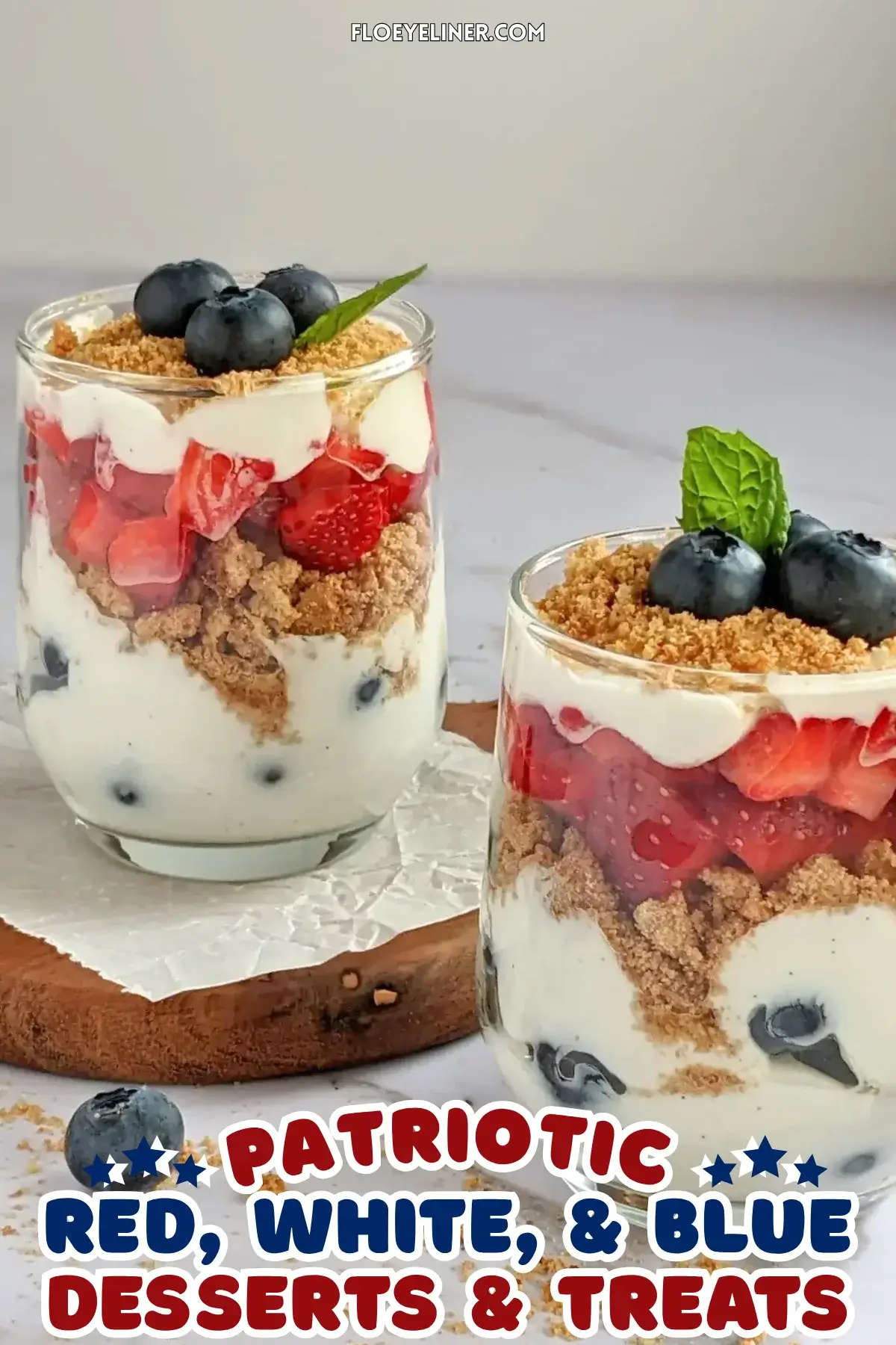 Mixed Berry Parfait Cups With Greek Yogurt - blueberry and strawberry parfait cups with layers of Greek yogurt, fresh berries, and oat cookies.