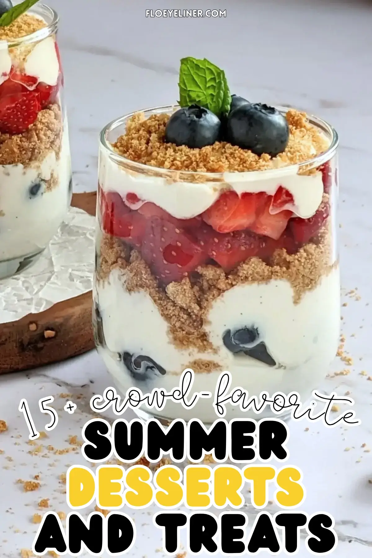 Mixed Berry Parfait Cups With Greek Yogurt - blueberry and strawberry parfait cups with layers of Greek yogurt, fresh berries, and oat cookies.