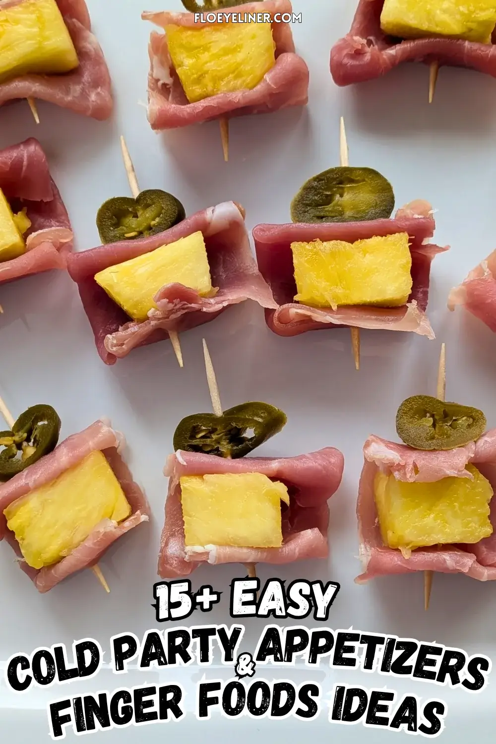 Pineapple and Prosciutto Toothpick Appetizers With Jalapenos - elegant party bites made with prosciutto wrapped fresh pineapple chunks and pickled jalapeno slices on toothpicks.