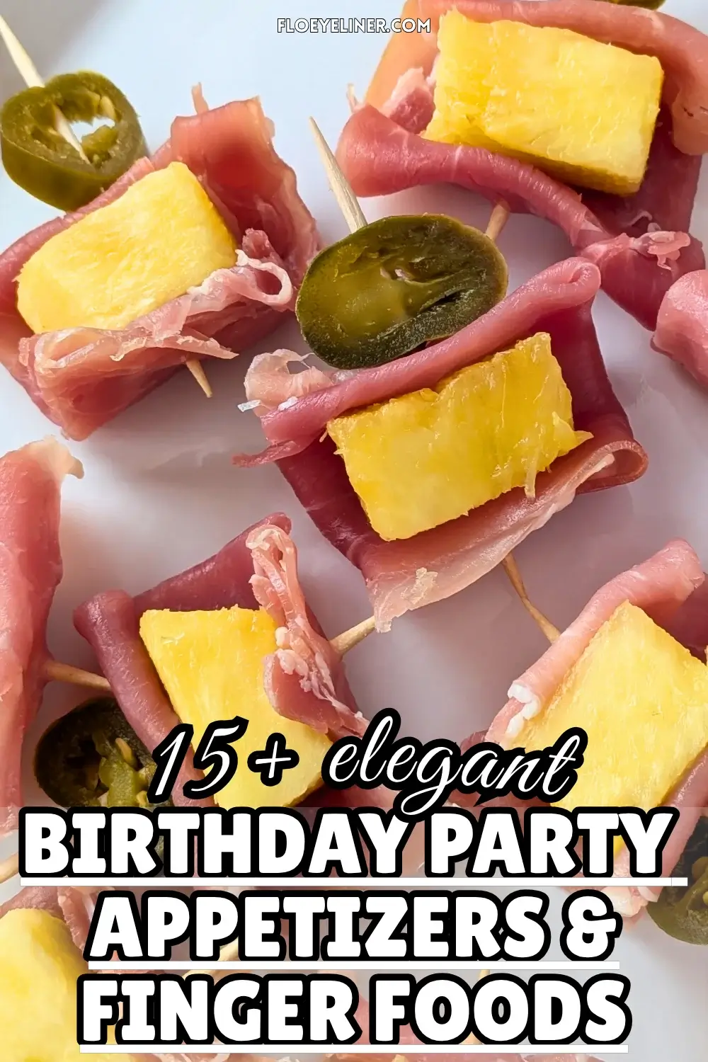 Pineapple and Prosciutto Toothpick Appetizers With Jalapenos - elegant party bites made with prosciutto wrapped fresh pineapple chunks and pickled jalapeno slices on toothpicks.