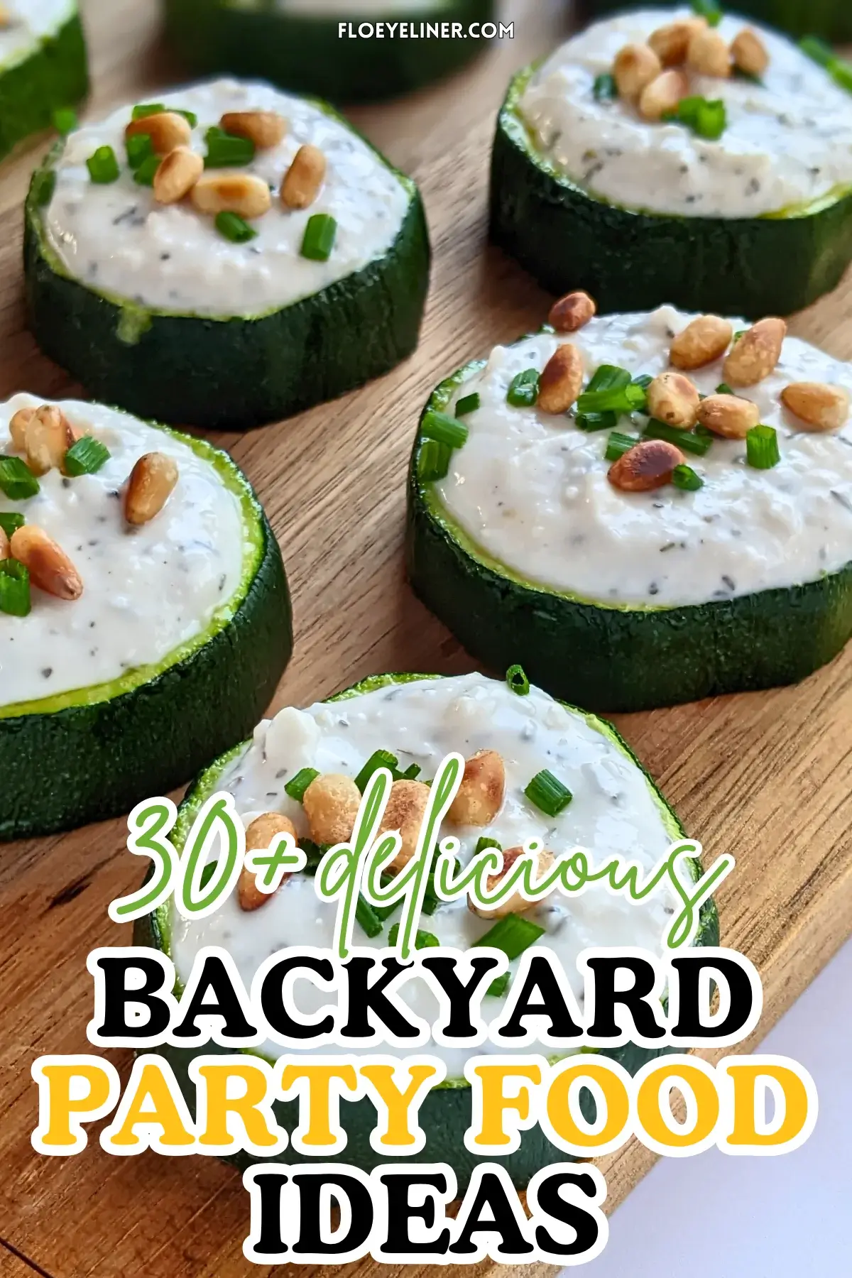 Baked Zucchini Rounds Appetizers With Goat Cheese - oven-baked zucchini rounds topped with a creamy goat cheese-Greek yogurt spread, toasted pine nuts, and fresh chives