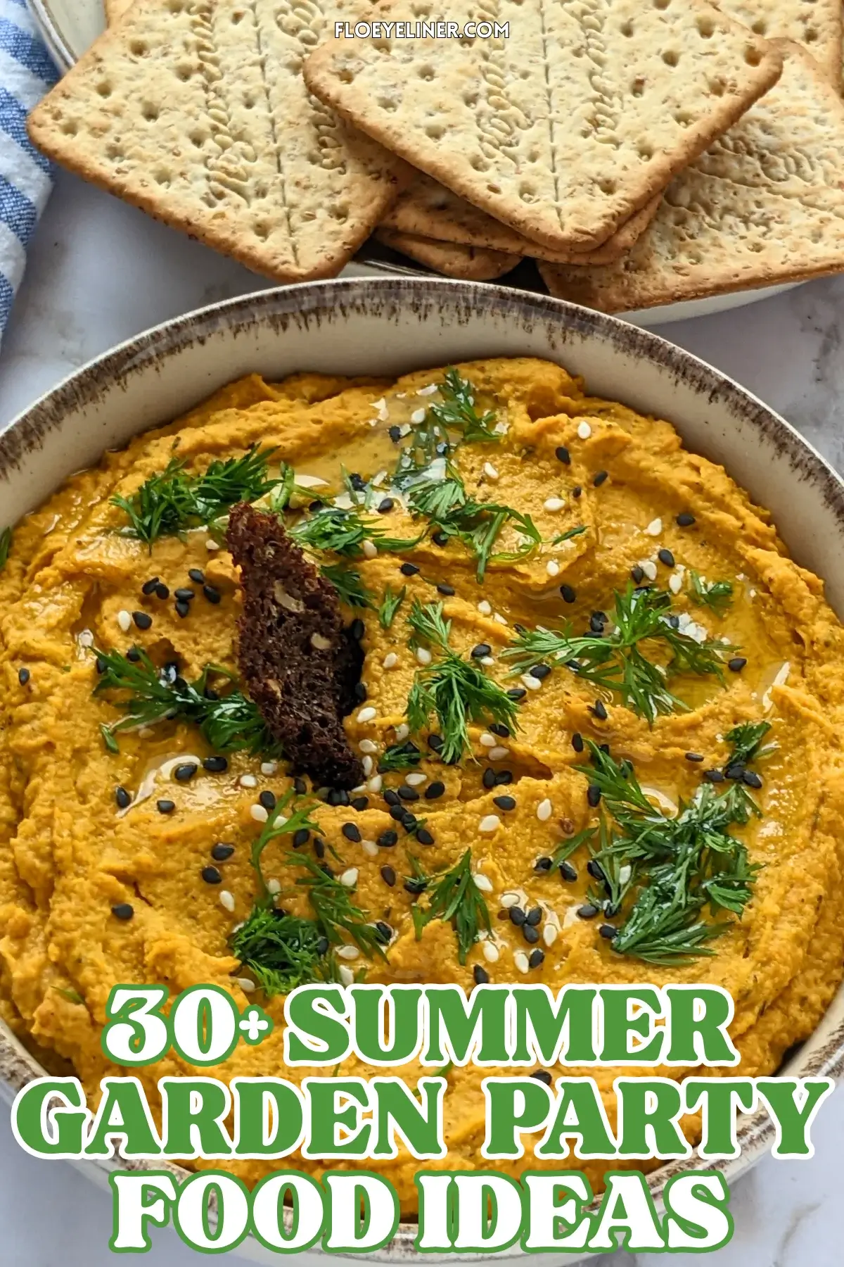 Carrot Hummus (Chickpea Dip With Roasted Carrots) - homemade oil and dried thyme roasted carrot dip made with canned chickpeas, garlic, tahini, and lemon juice, topped with coarsley chopped fresh dill and sesame seeds.