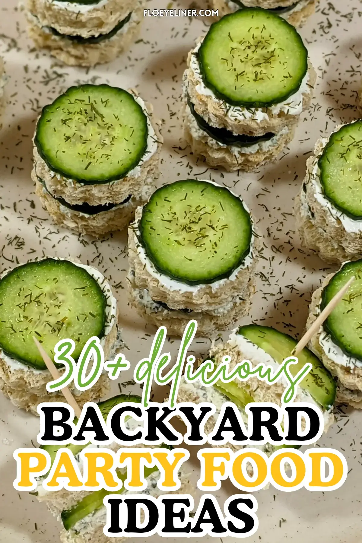 Cucumber Tea Sandwiches With Herb and Garlic Cream Cheese - round double-layered mini sandwiches filled with a homemade herb, garlic,and parmesan cream cheese mix and a layer of fresh cucumbers.