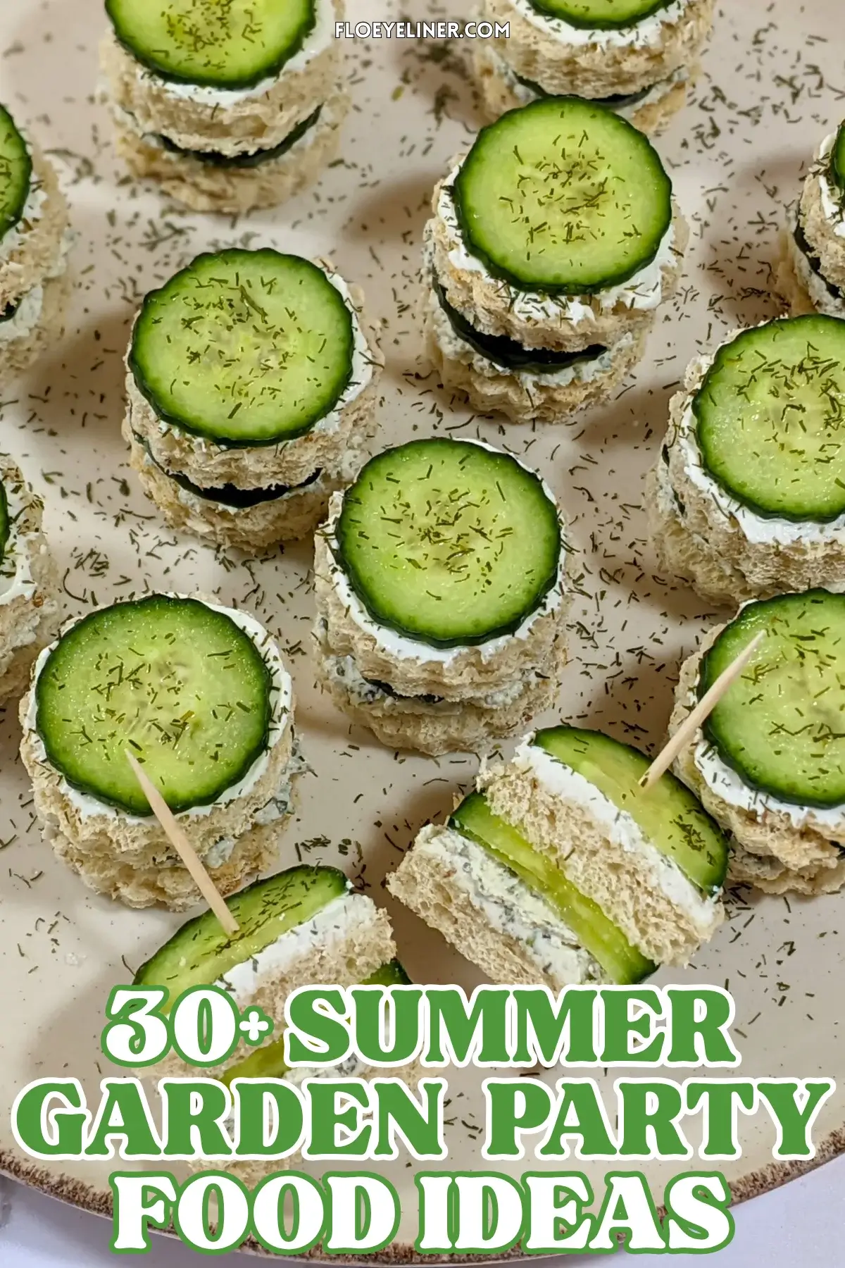 Cucumber Tea Sandwiches With Herb and Garlic Cream Cheese - round double-layered mini sandwiches filled with a homemade herb, garlic,and parmesan cream cheese mix and a layer of fresh cucumbers.