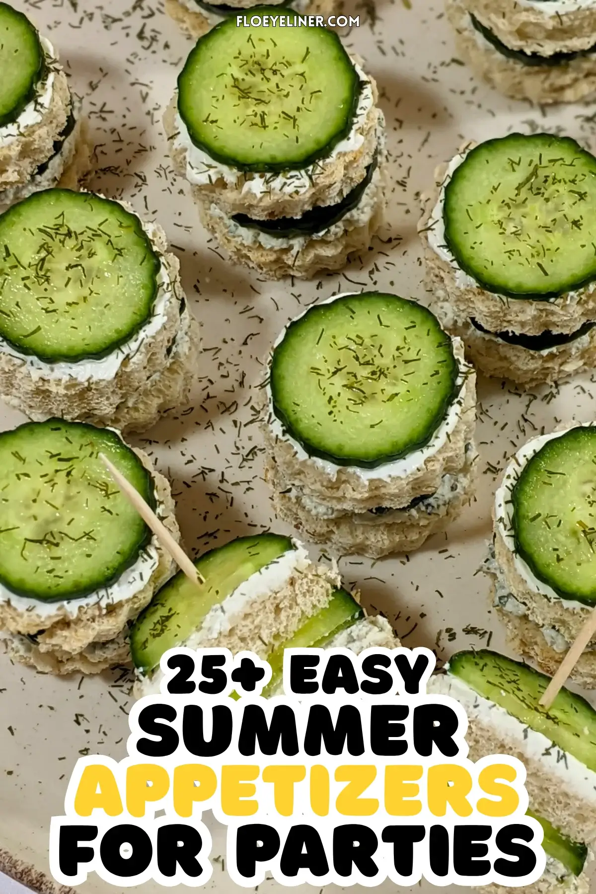Cucumber Tea Sandwiches With Herb and Garlic Cream Cheese - round double-layered mini sandwiches filled with a homemade herb, garlic,and parmesan cream cheese mix and a layer of fresh cucumbers.