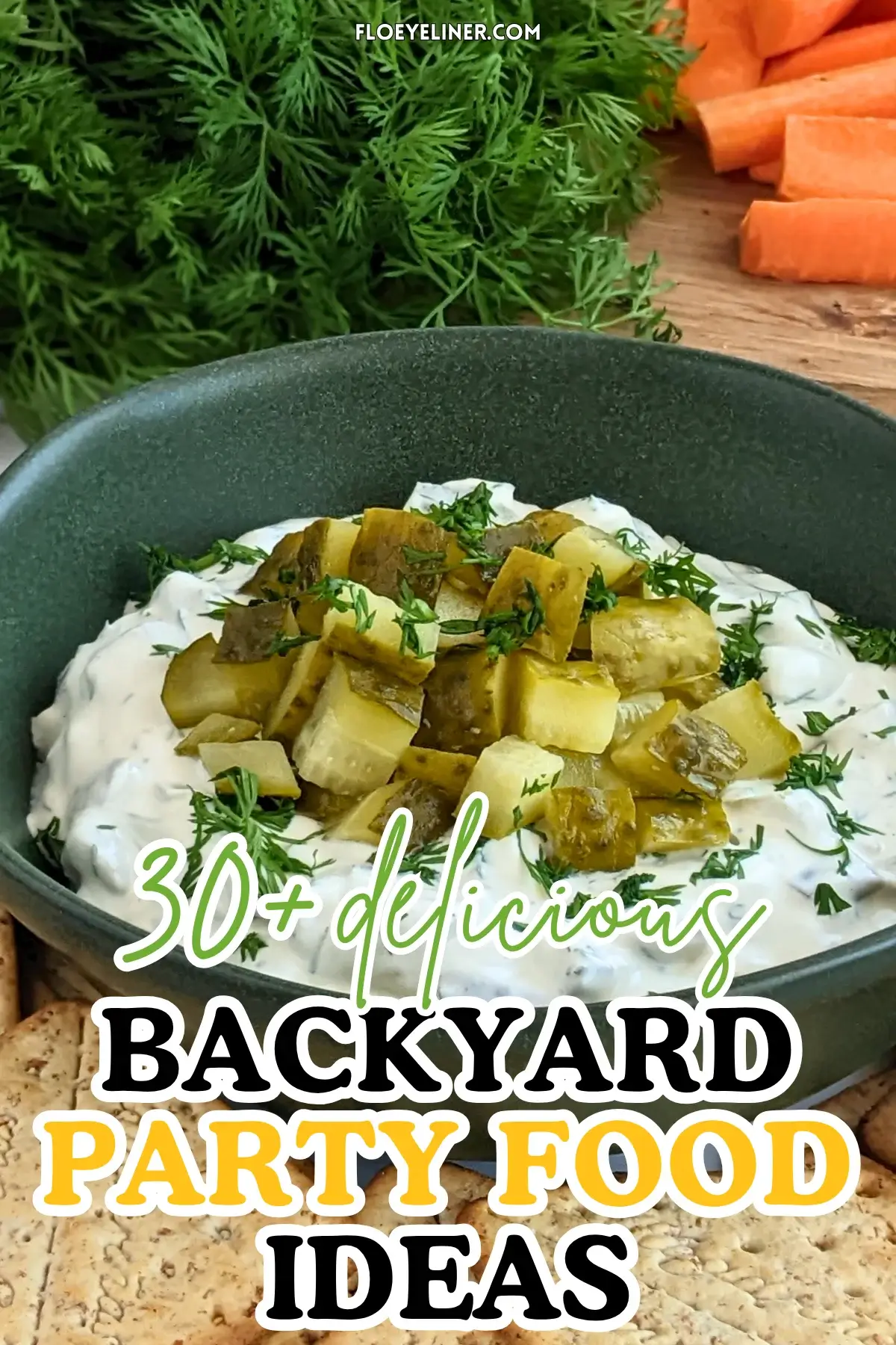 Dill Pickle Dip - creamy party dip made with sour cream, cream cheese, chopped dill pickles, fresh dill, and crushed garlic.