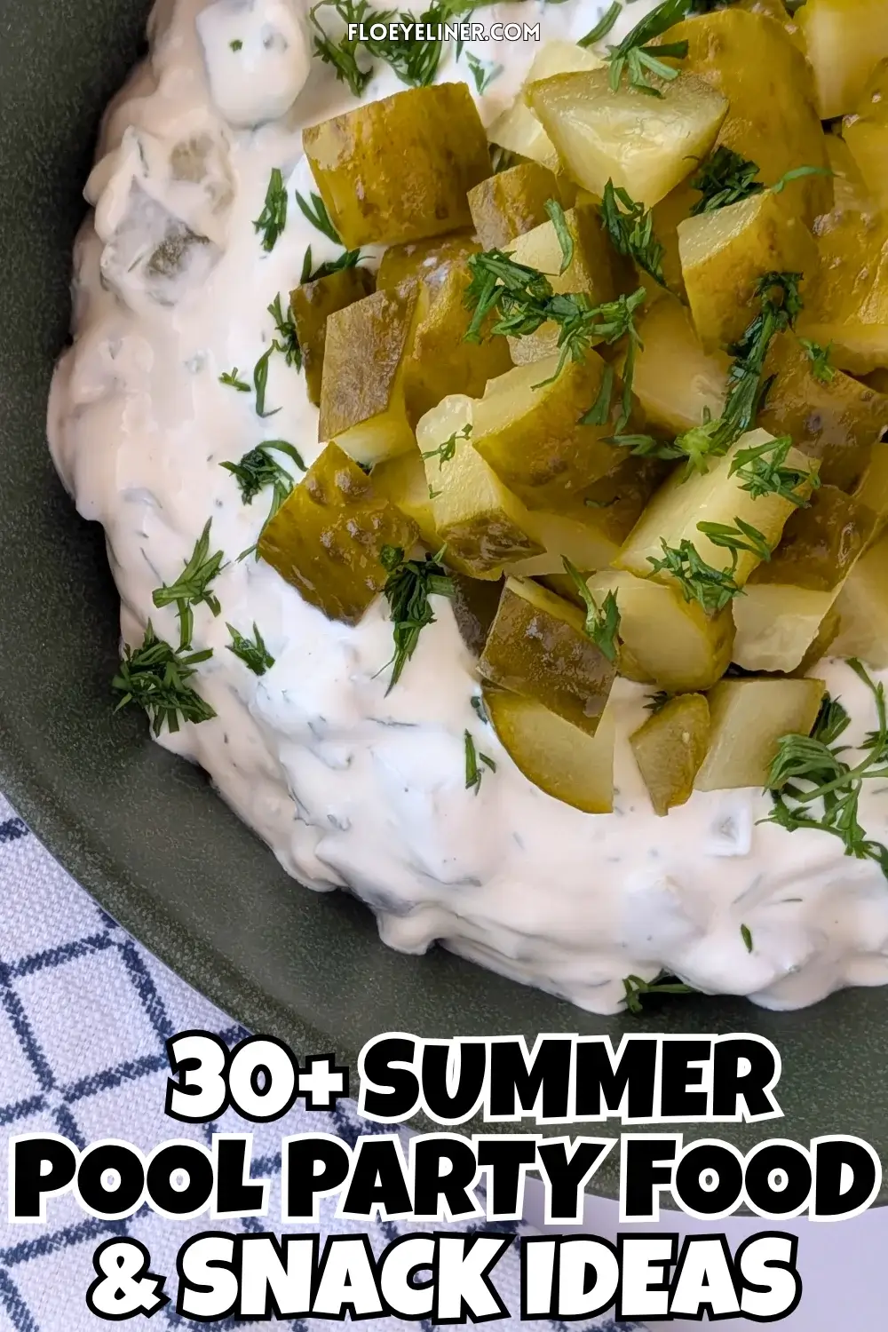 Dill Pickle Dip - creamy party dip made with sour cream, cream cheese, chopped dill pickles, fresh dill, and crushed garlic.