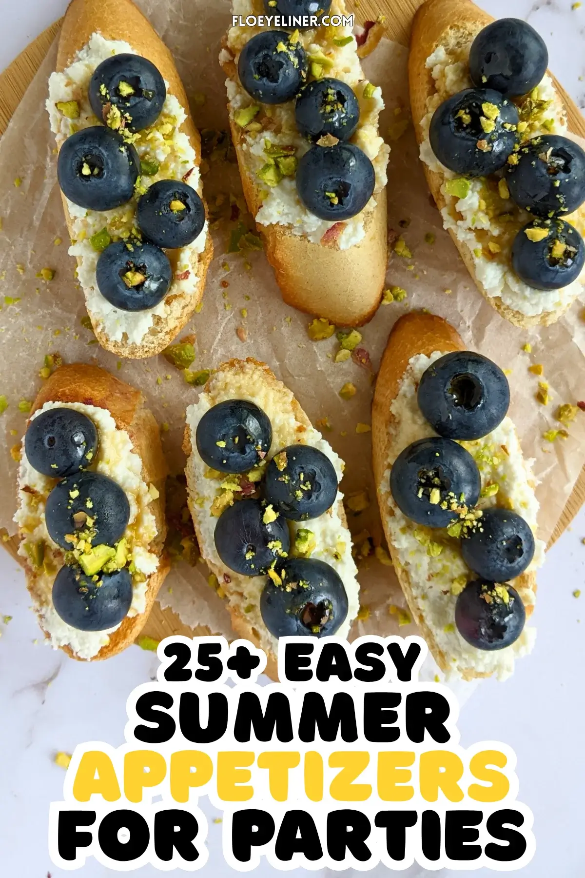 Fresh Blueberry and Ricotta Crostini With Honey - sweet dessert toasts topped with creamy sweet ricotta and fresh blueberries, drizzled with honey.