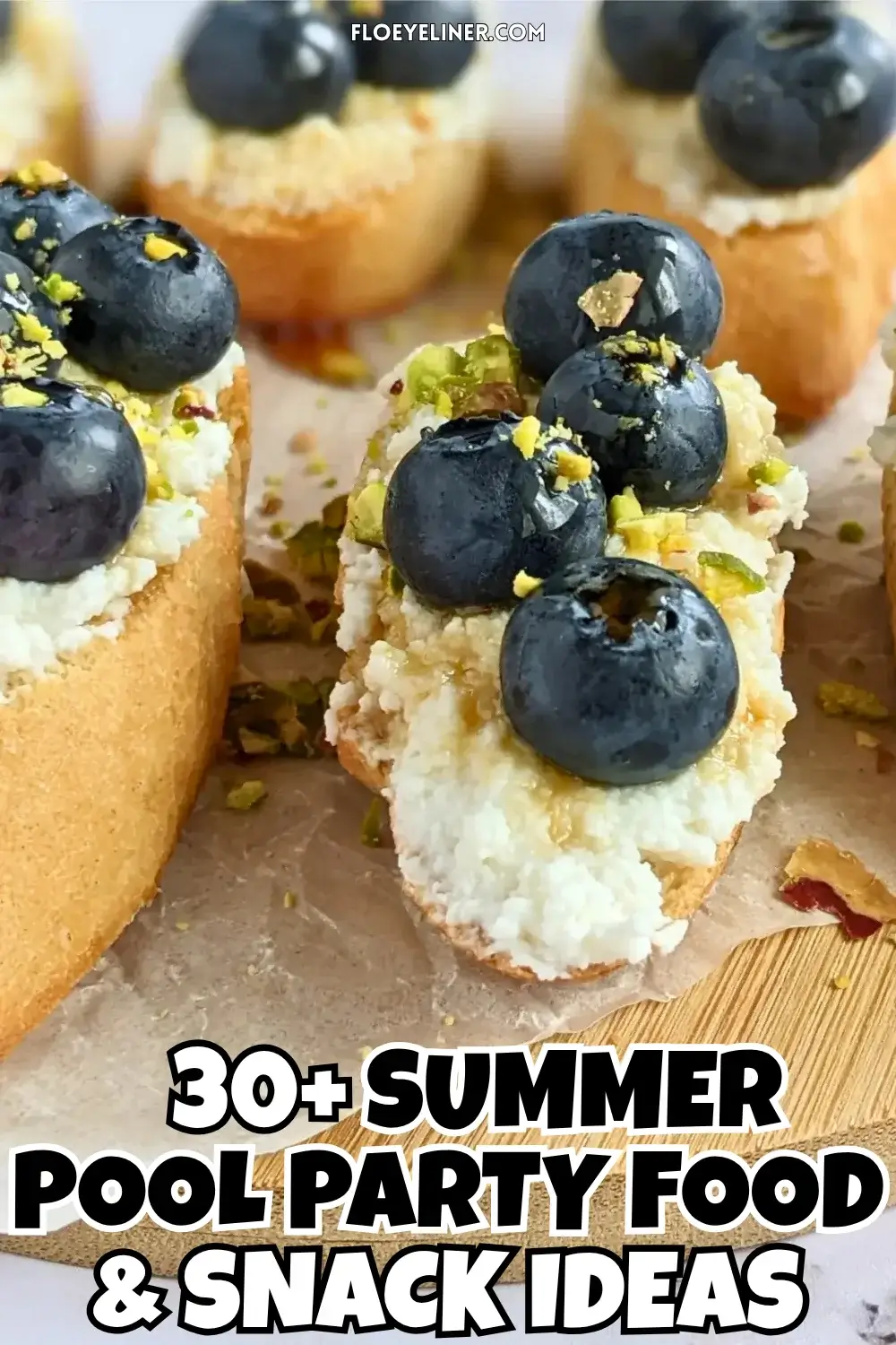 Fresh Blueberry and Ricotta Crostini With Honey - sweet dessert toasts topped with creamy sweet ricotta and fresh blueberries, drizzled with honey.