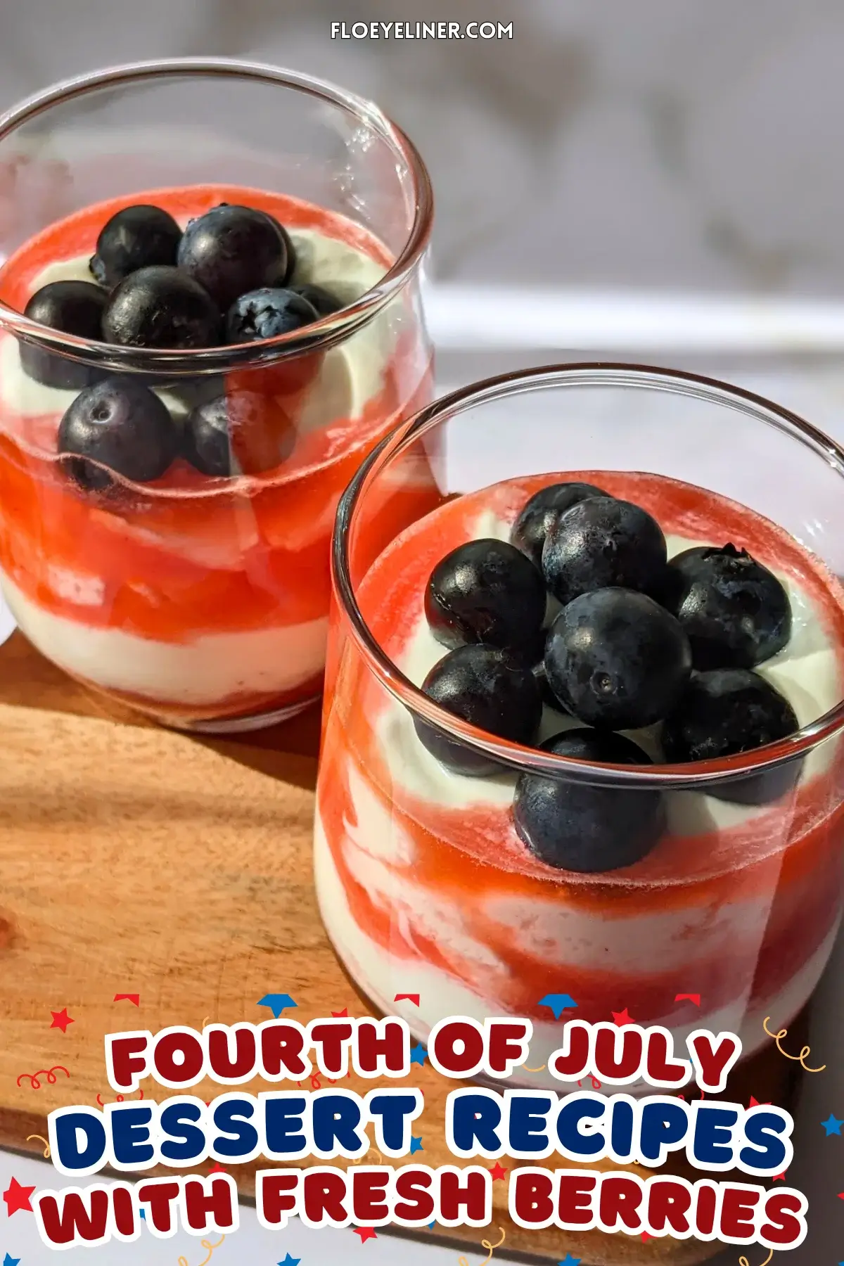 Greek Yogurt Strawberry Fool - whipped Greek yogurt, whipped cream, and strawberry dessert made with alternating layers of stewed strawberries and yogurt-whipped cream mix, topped with blueberries for an extra burst of color.
