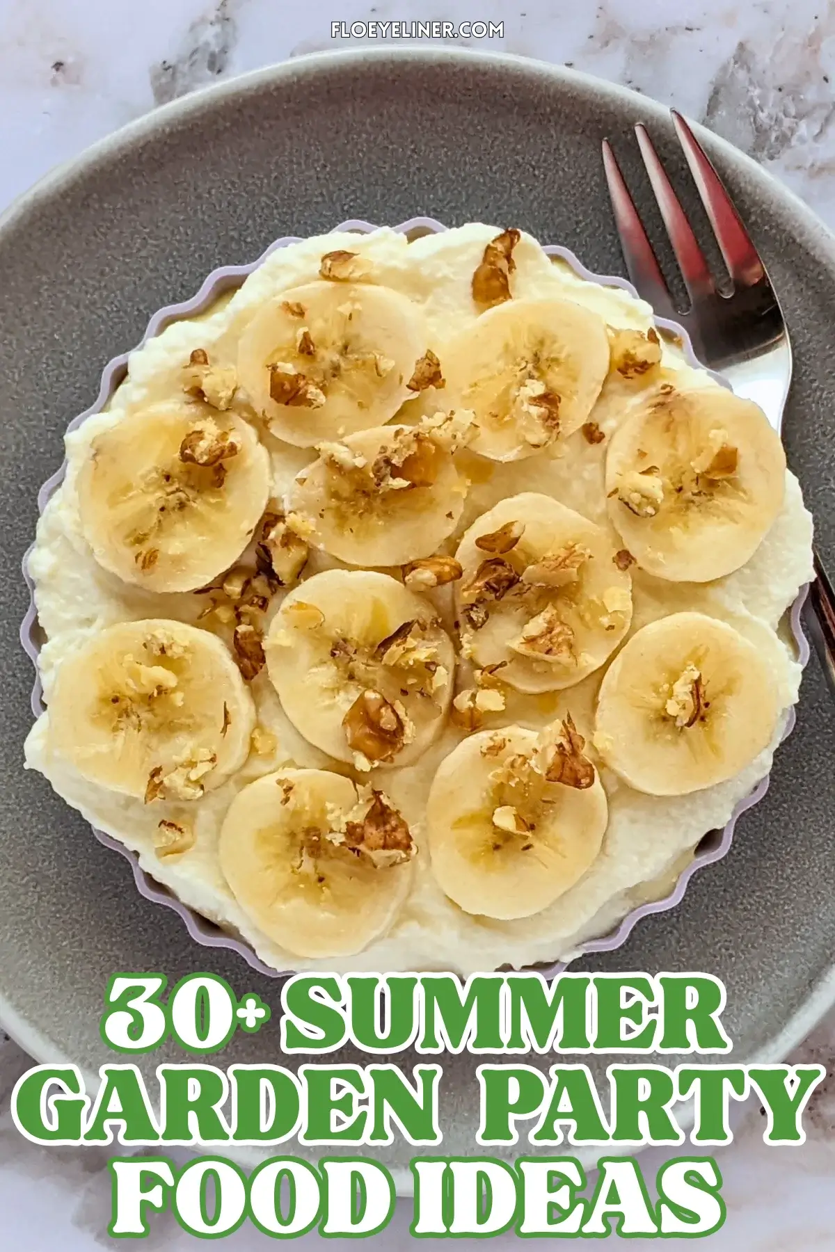 Mini Banana Cream Pies - mini no bake banana cream pies made with a crispy low-sugar vanilla biscuit crumbs and butter crust, layered with fresh bananas, filled with a homemade vanilla custard, and topped with whipped cream, sliced bananas, and crushed walnuts.