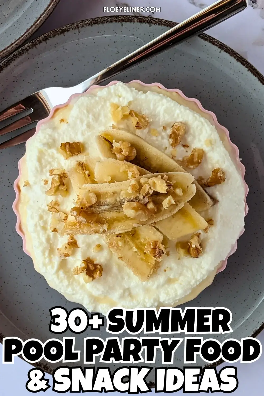 Mini Banana Cream Pies - mini no bake banana cream pies made with a crispy low-sugar vanilla biscuit crumbs and butter crust, layered with fresh bananas, filled with a homemade vanilla custard, and topped with whipped cream, sliced bananas, and crushed walnuts.