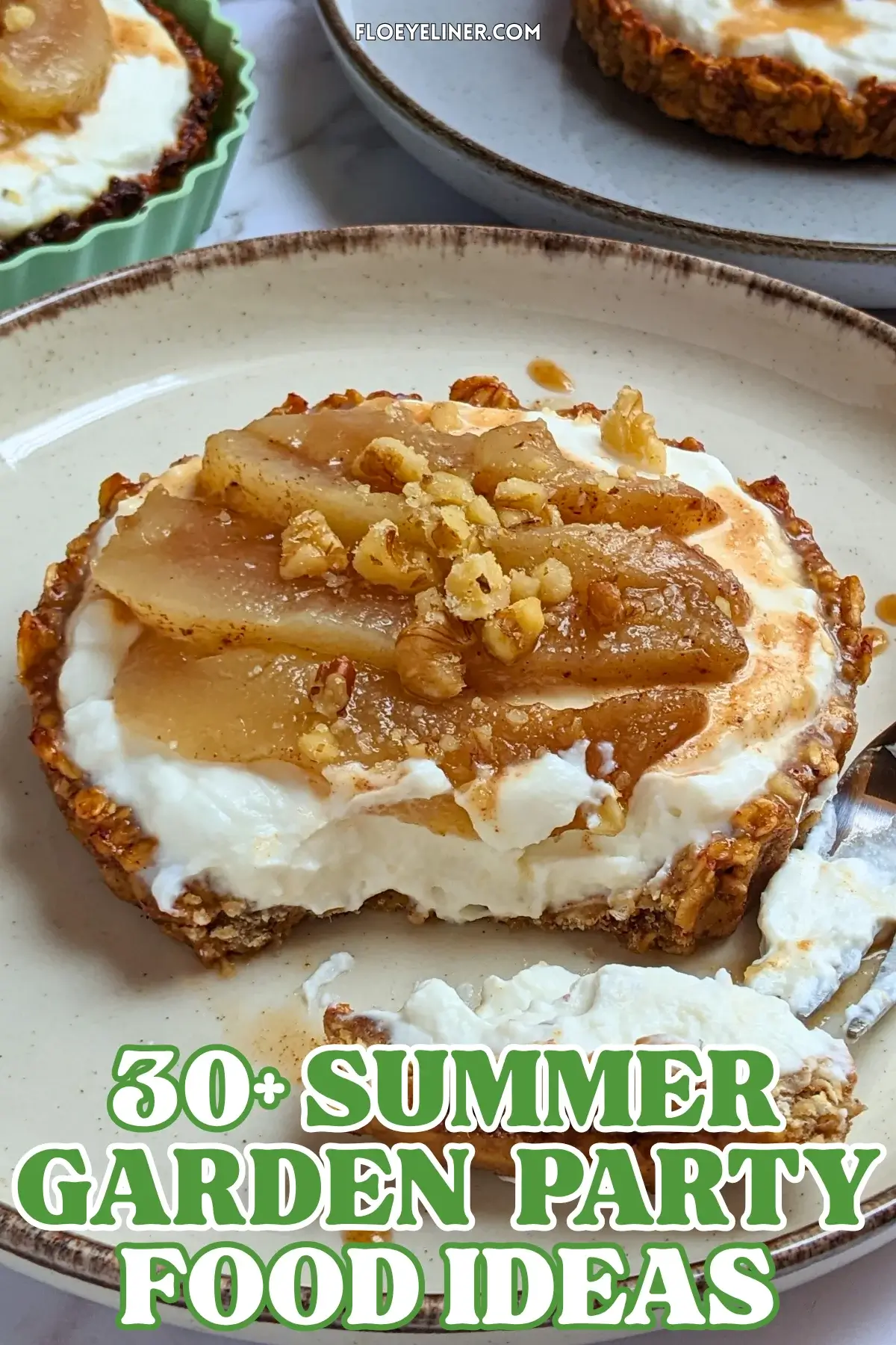 Mini Tarts With Whipped Ricotta and Poached Pears - mini dessert tarts made with homemade banana-honey-rolled oats bases, filled with a creamy ricotta and whipped cream filling, and topped with freshly roasted cinnamon-maple syrup pears.