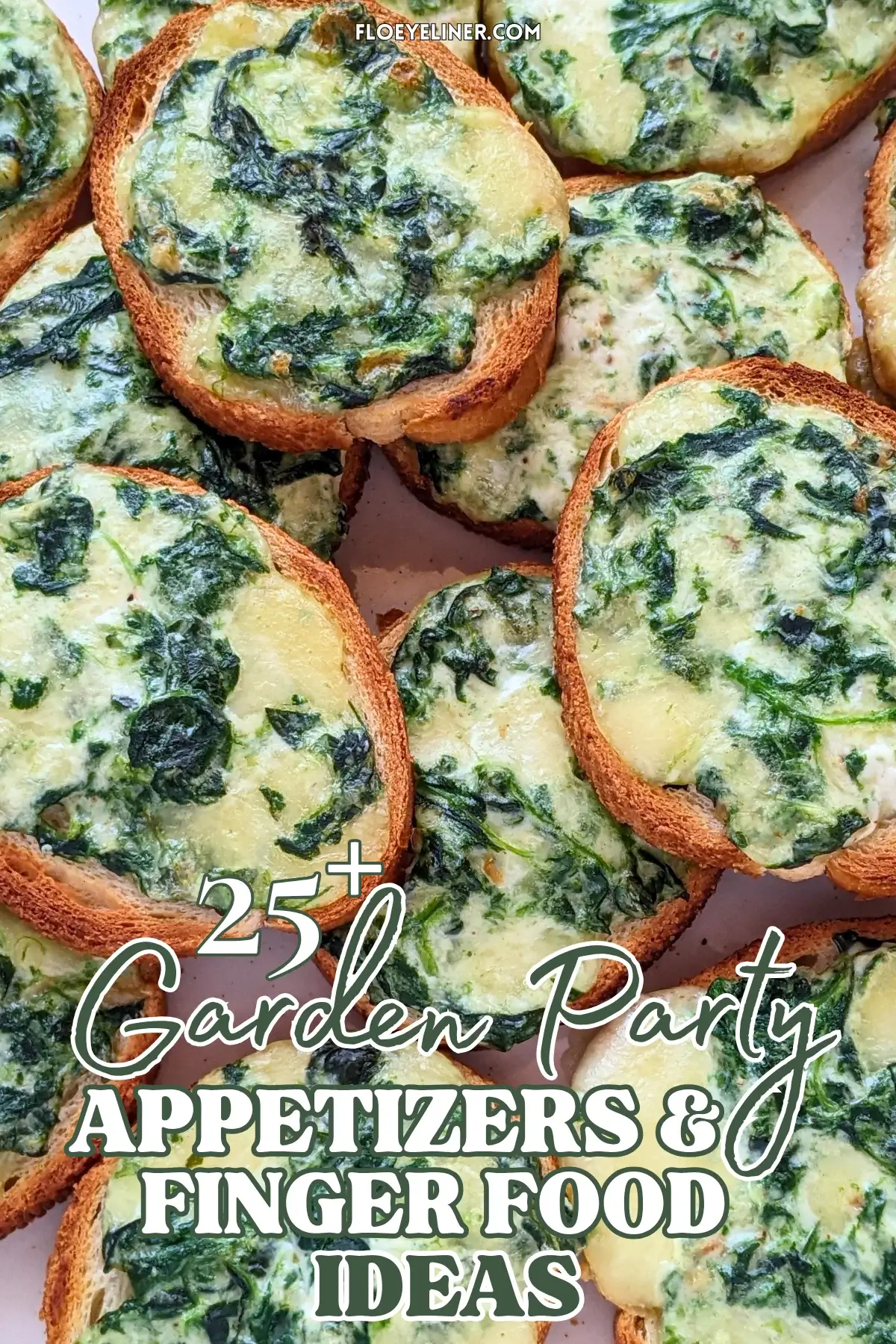 Mozzarella and Spinach Crostini Appetizers - oven baked mini toasts topped with a creamy, cheesy mozzarella, cream cheese, and spinach spread.