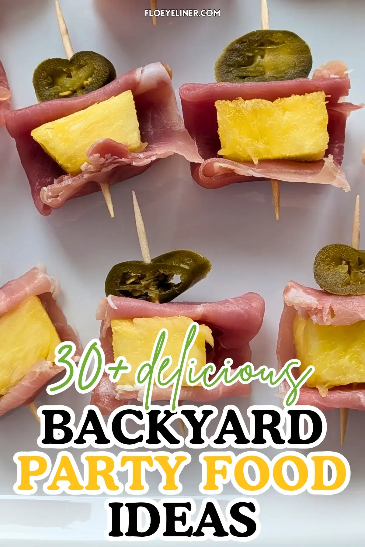 Pineapple and Prosciutto Toothpick Appetizers With Jalapenos - elegant party bites made with prosciutto wrapped fresh pineapple chunks and pickled jalapeno slices on toothpicks.