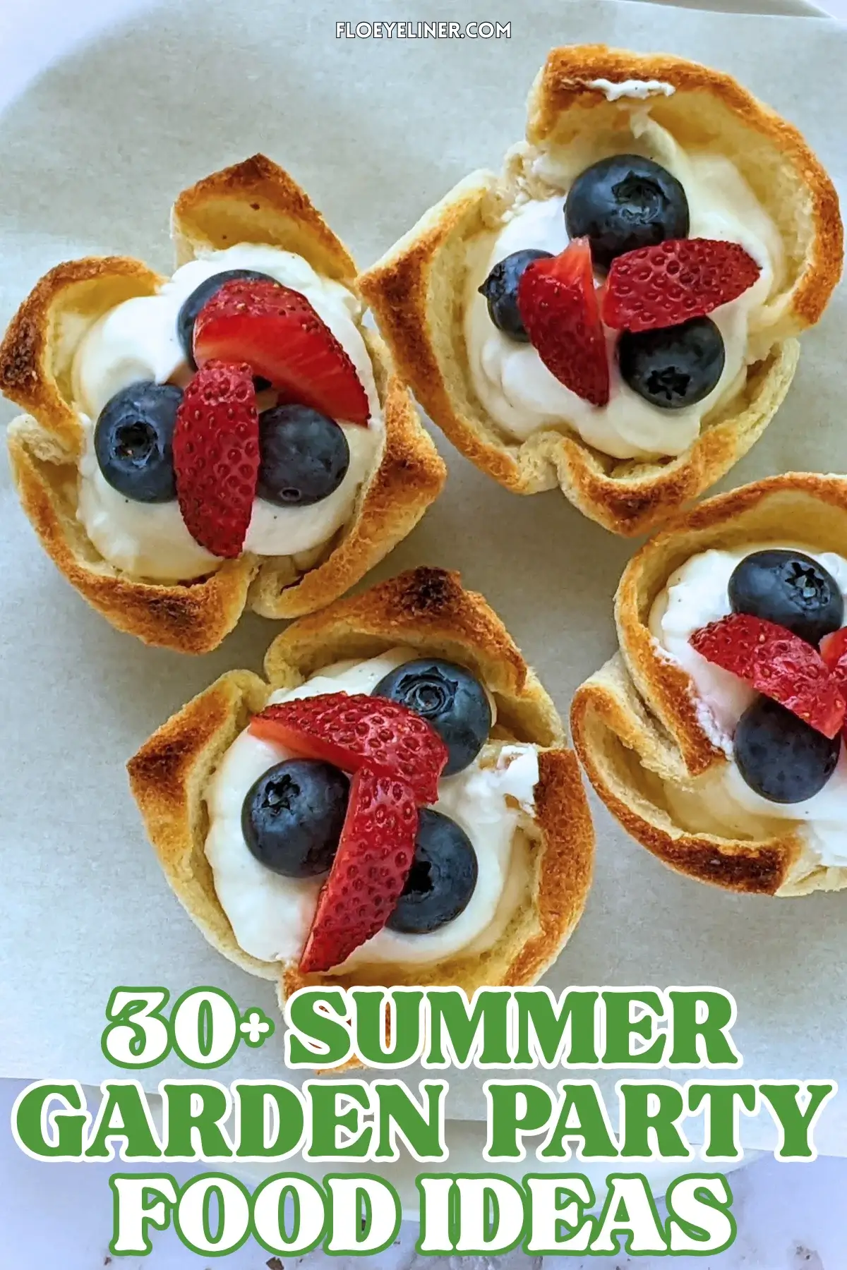 Ricotta and Mixed Berry Dessert Toast Cups - muffin-tin baked mini dessert cups made from white bread, filled with sweet ricotta and topped with fresh mixed berries like strawberries and blueberries.
