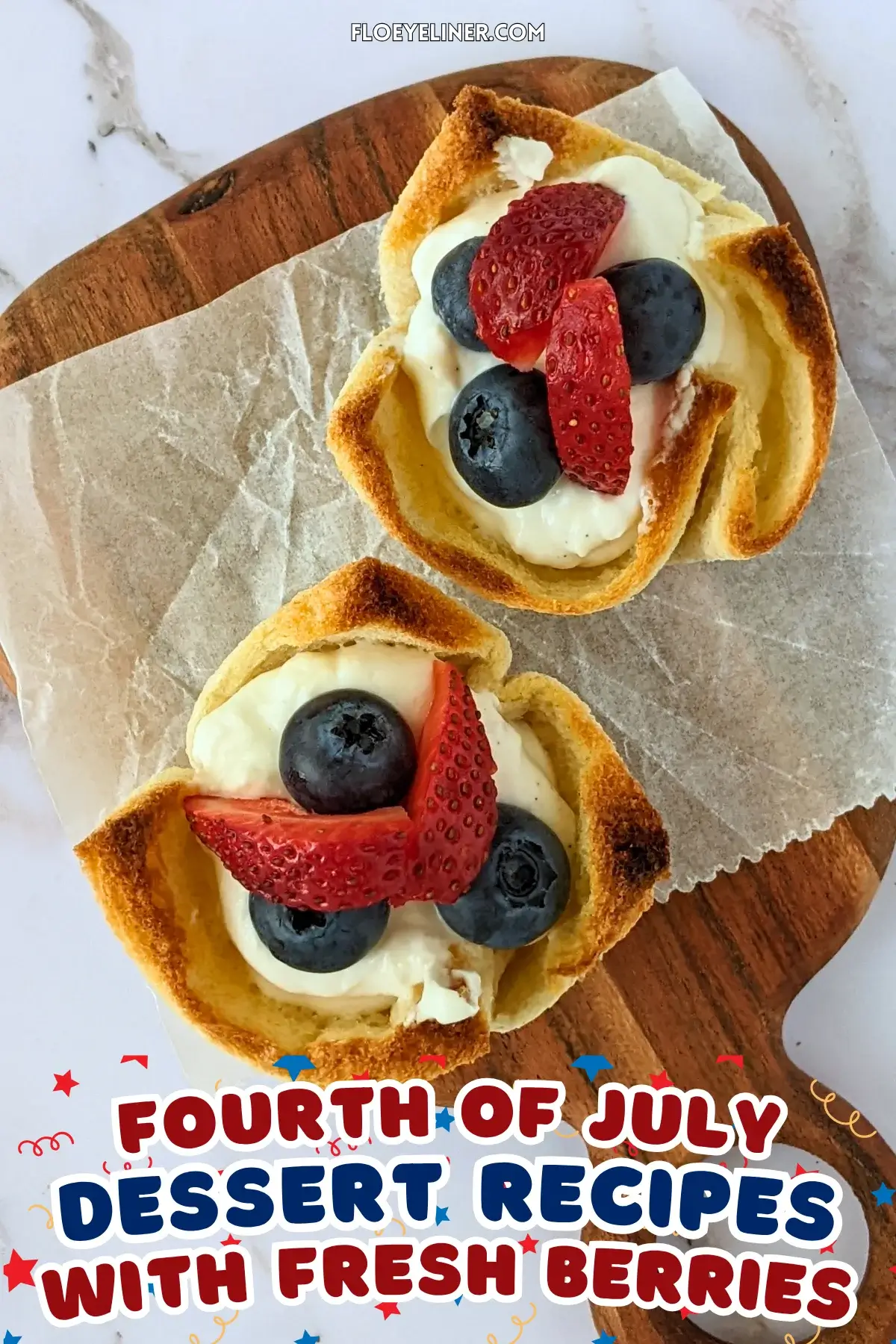 Ricotta and Mixed Berry Dessert Toast Cups - muffin-tin baked mini dessert cups made from white bread, filled with sweet ricotta and topped with fresh mixed berries like strawberries and blueberries.