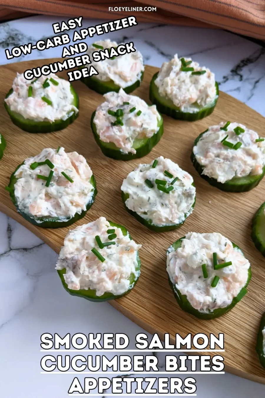Smoked Salmon Cucumber Bites Appetizers - easy cucumber smoked salmon appetizers or snacks made with fresh cucumber rounds that are topped with a smoked salmon-lemon-chive-cream cheese spread.
