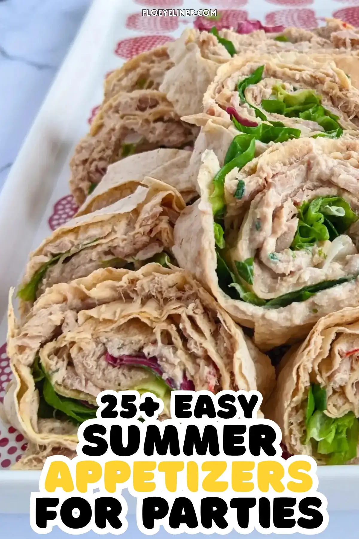 Spicy Tuna Roll Appetizers With Flatbread - spicy tuna pinwheels made with flatbread and filled with a mix of tuna, mustard, Greek yogurt and fresh salad leaves.