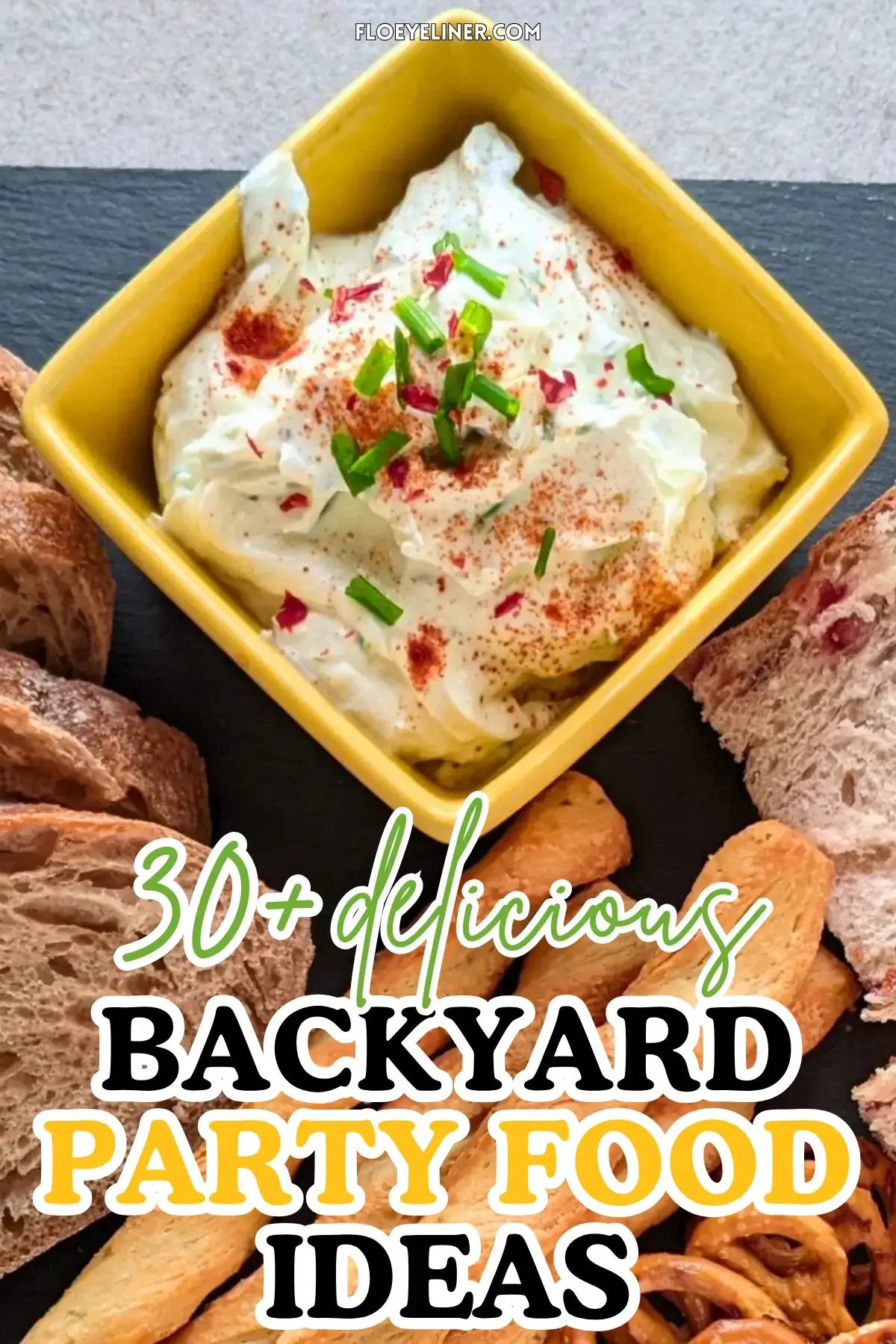 Whipped Feta Dip With Greek Yogurt - easy feta dip made with whipped feta and Greek yogurt, served with toast, pretzels, crackers and puff pastry sticks.