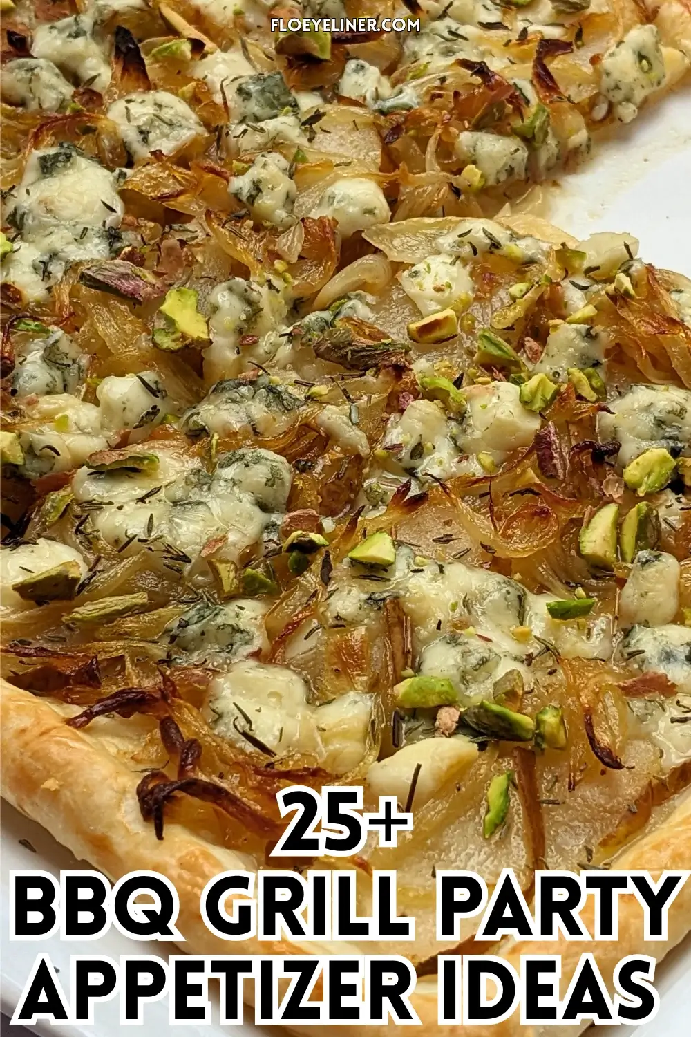 Caramelized Onion, Pear, and Blue Cheese Puff Pastry Tart - puff pastry appetizer with caramelized onions, fresh pears and crumbled blue cheese.