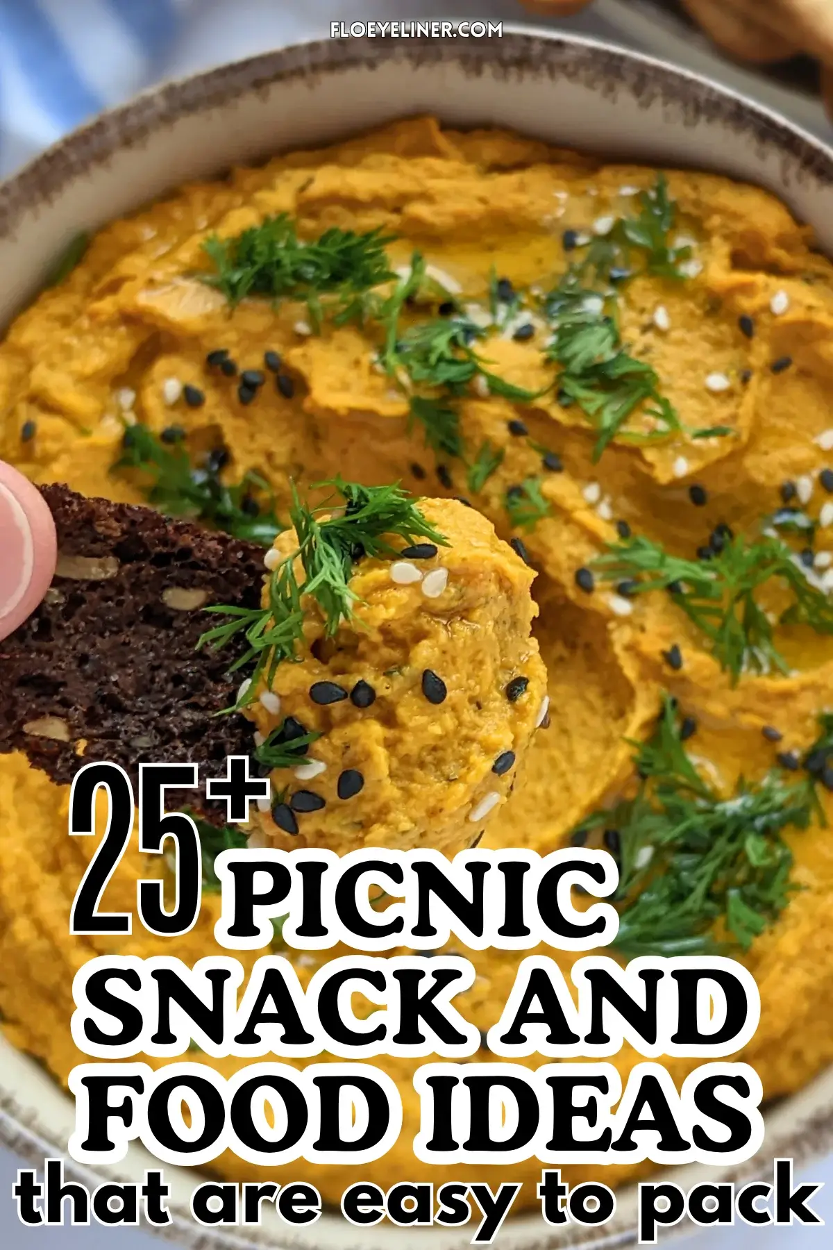 Carrot Hummus (Chickpea Dip With Roasted Carrots) - homemade oil and dried thyme roasted carrot dip made with canned chickpeas, garlic, tahini, and lemon juice, topped with coarsley chopped fresh dill and sesame seeds.